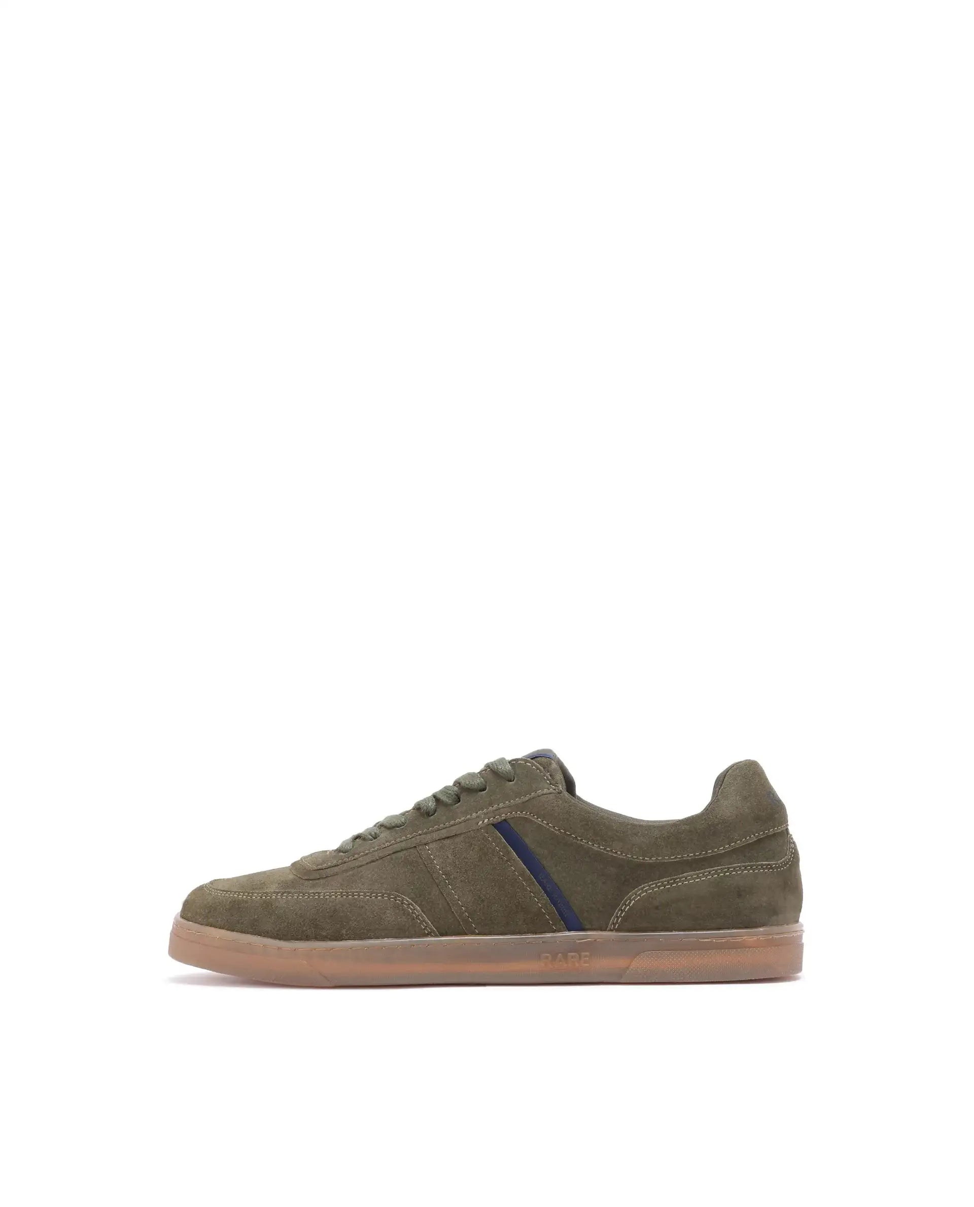 Rare Rabbit Men Kairos Olive Premium Suede Leather Low-Top Lace-Up Sneaker Shoes