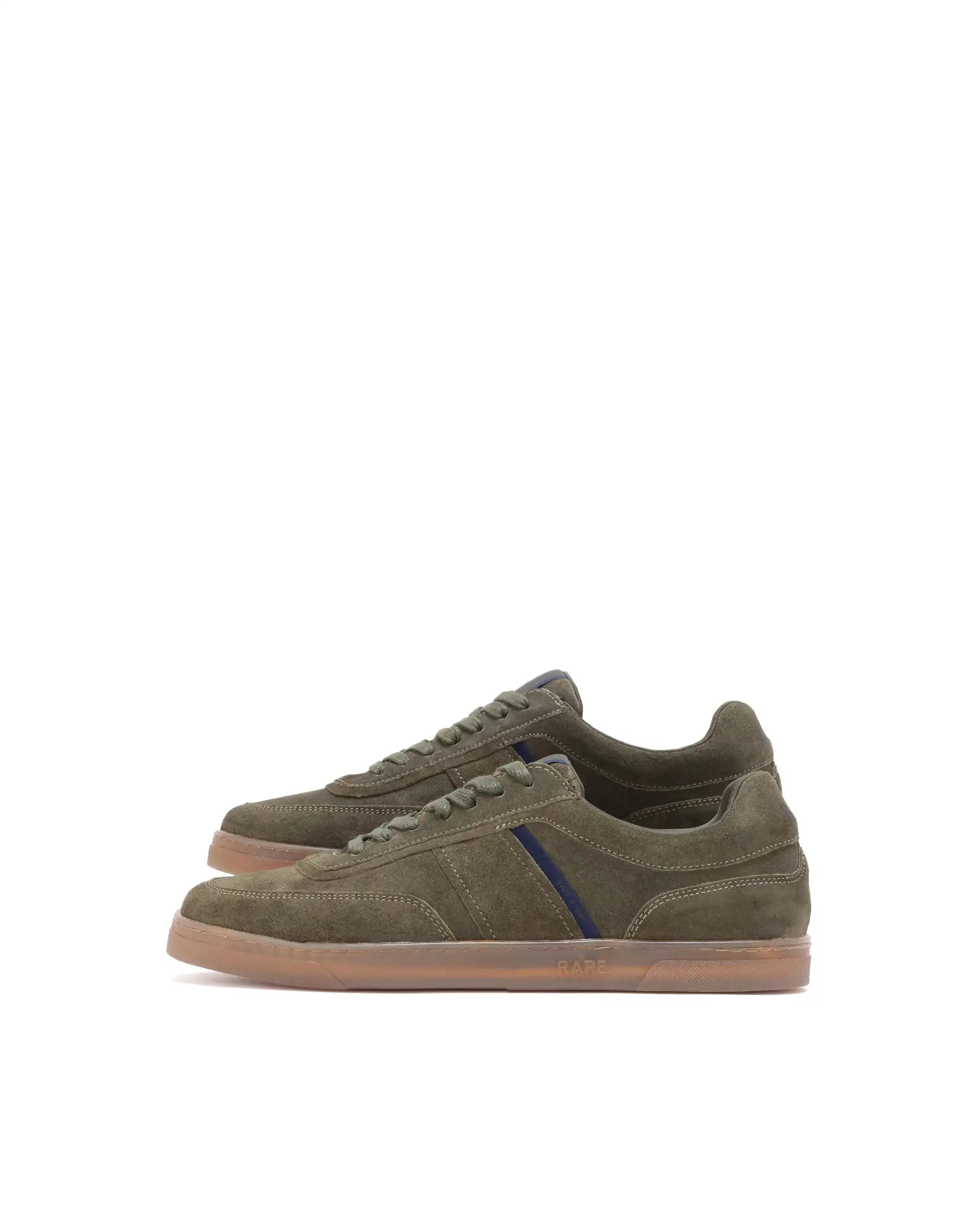 Rare Rabbit Men Kairos Olive Premium Suede Leather Low-Top Lace-Up Sneaker Shoes