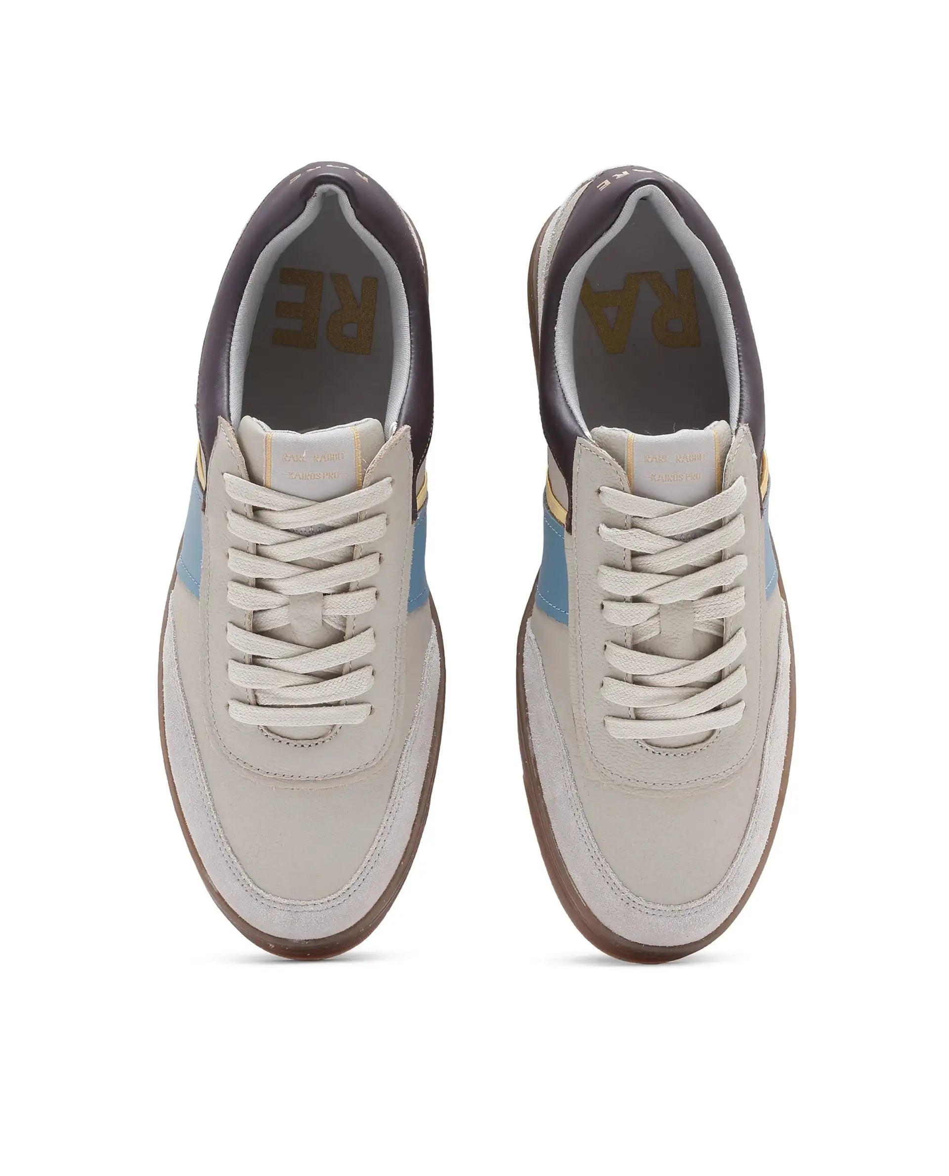 Rare Rabbit Men Kairos Pro Light Grey Premium Suede Leather Low-Top Lace-Up Sneaker Shoes