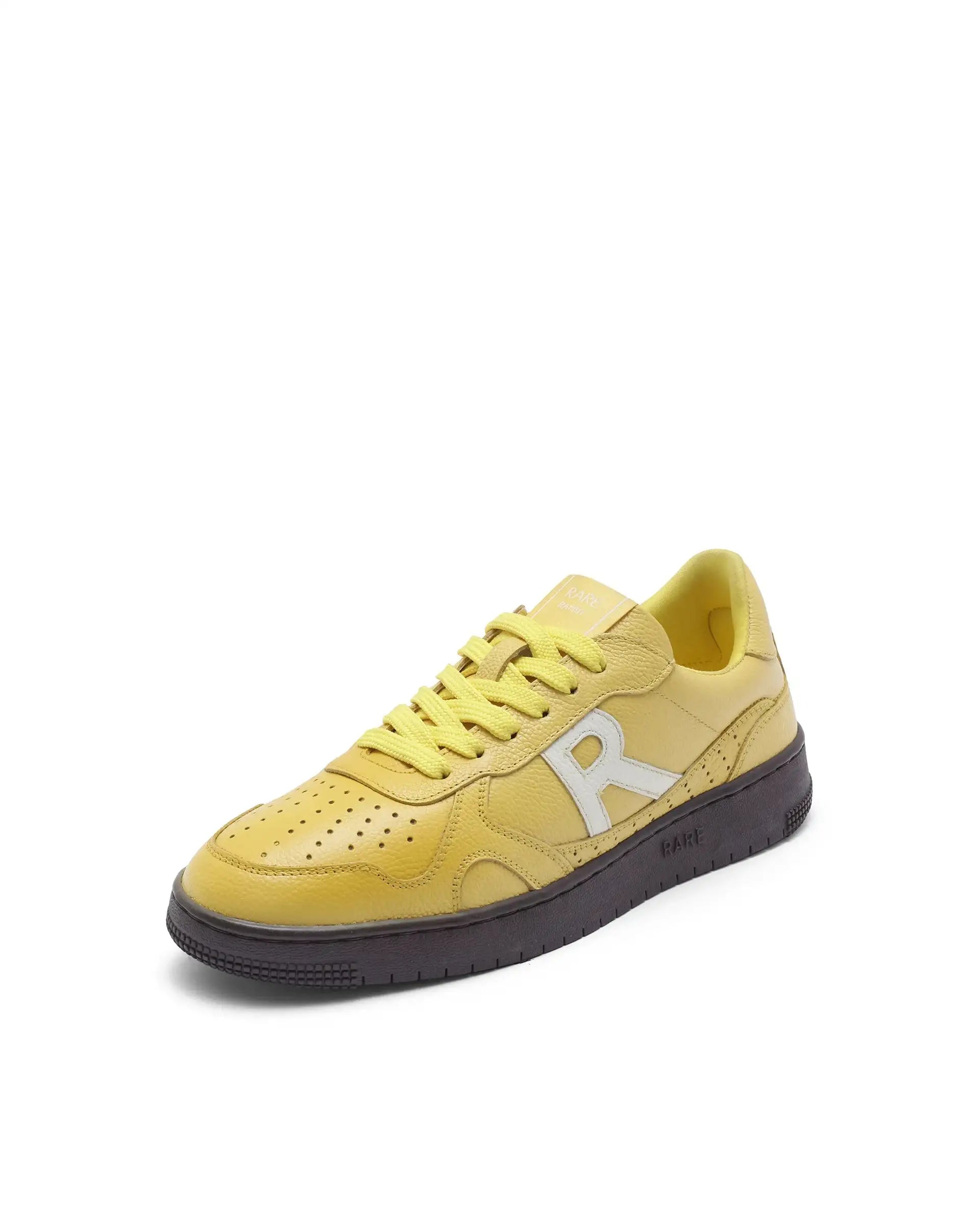 Rare Rabbit Men's Kepler Yellow Genuine Leather Low-Top Lace-Up Sneaker Shoes