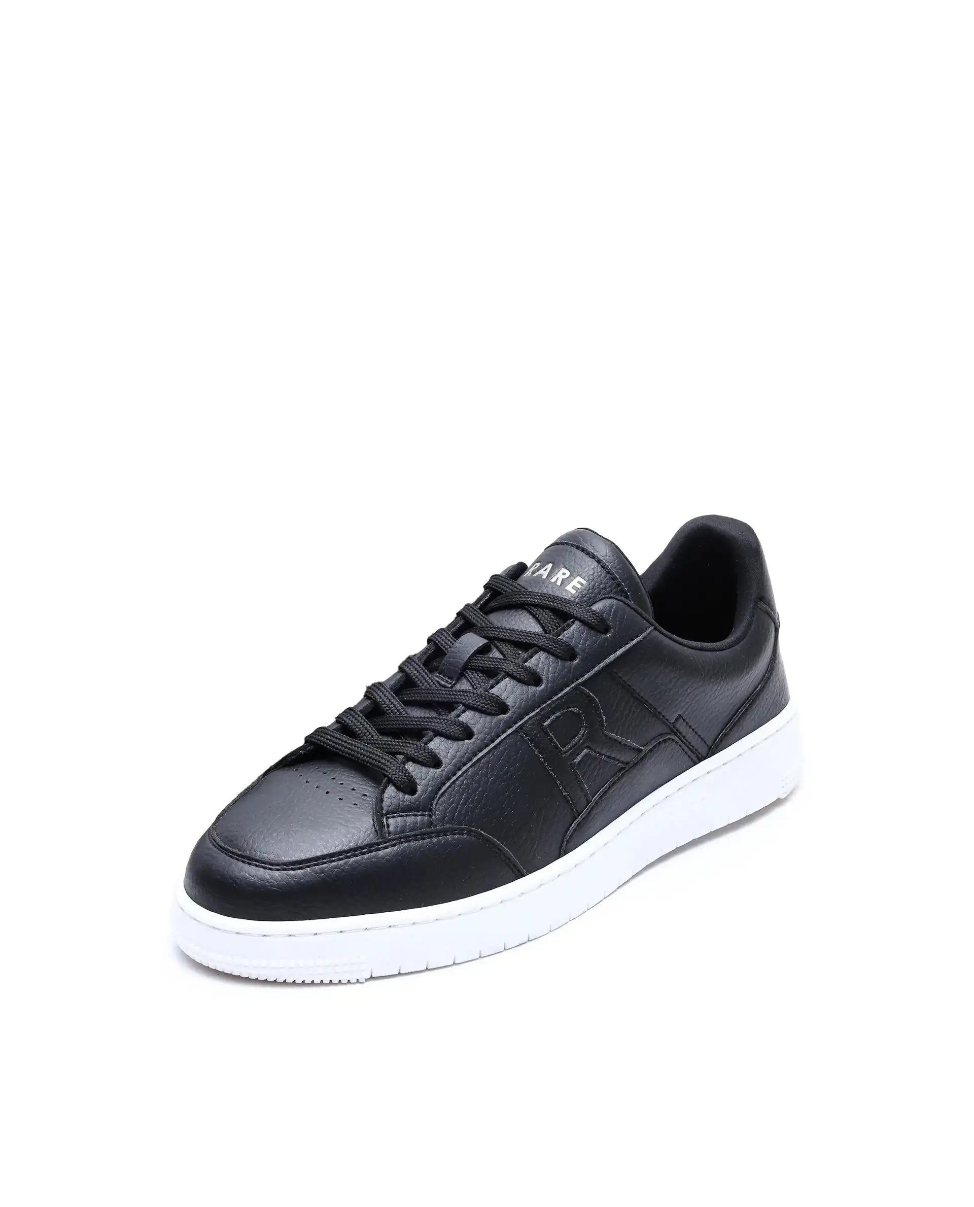 Rare Rabbit Men's Lino Black/White Micro Leather Sneaker