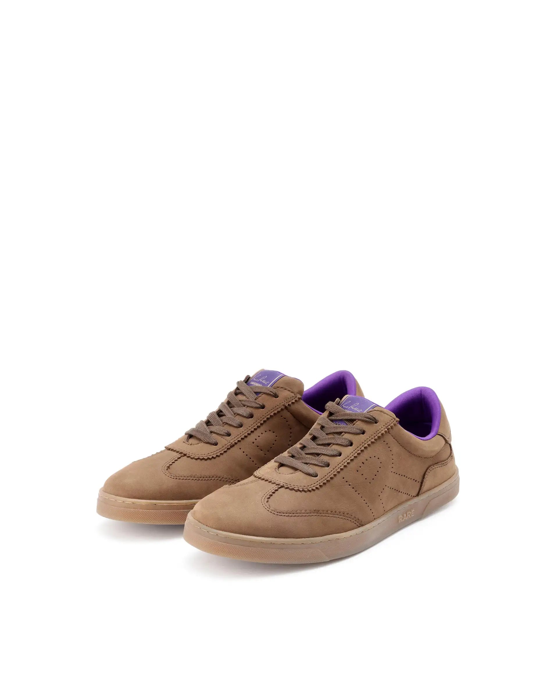 Rare Rabbit Mens Magellan Brown Premium Nubuck Lace Up Low Top Round Toe Sneaker Shoes
