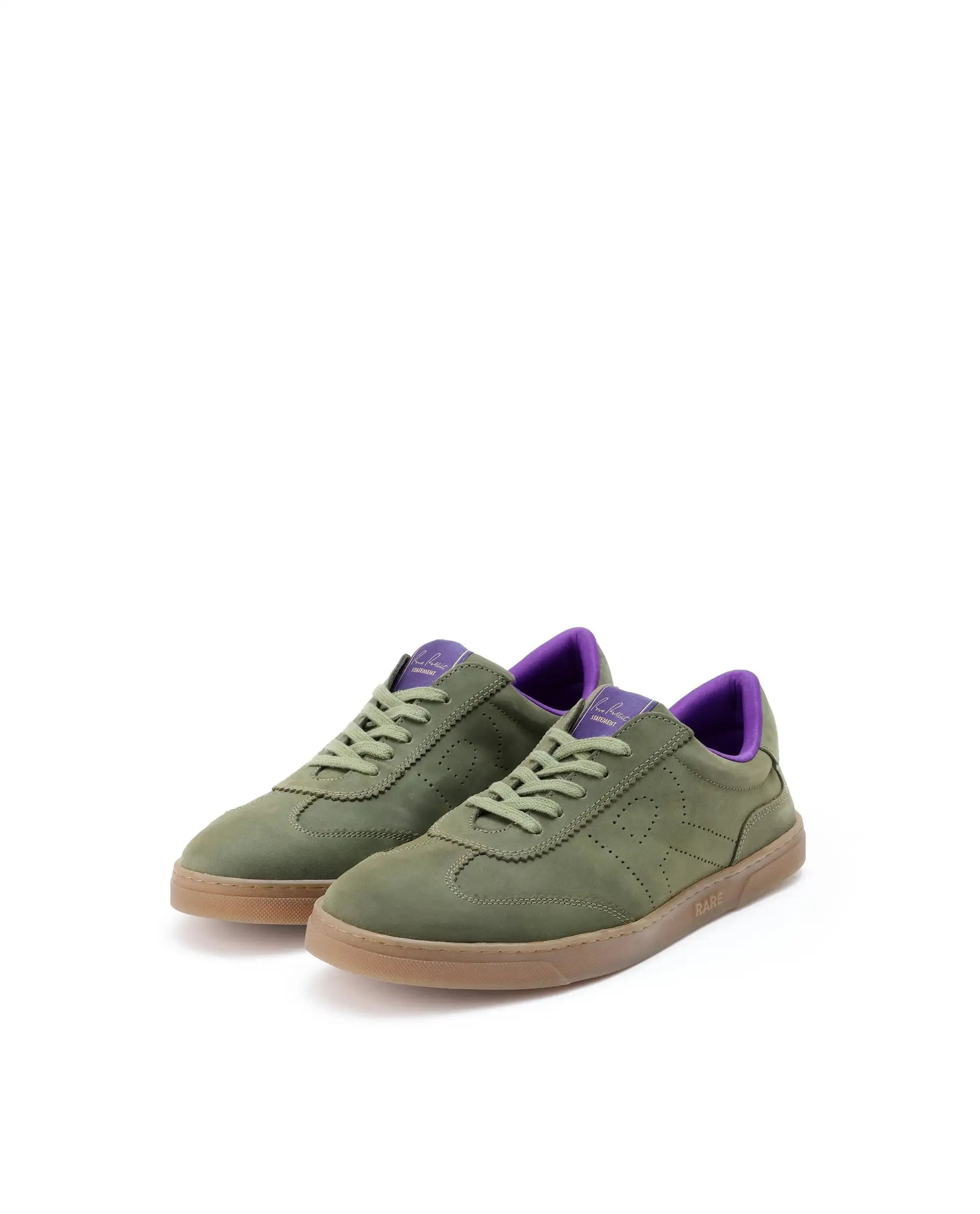 Rare Rabbit Mens Magellan Dark Green Premium Nubuck Lace Up Low Top Round Toe Sneaker Shoes