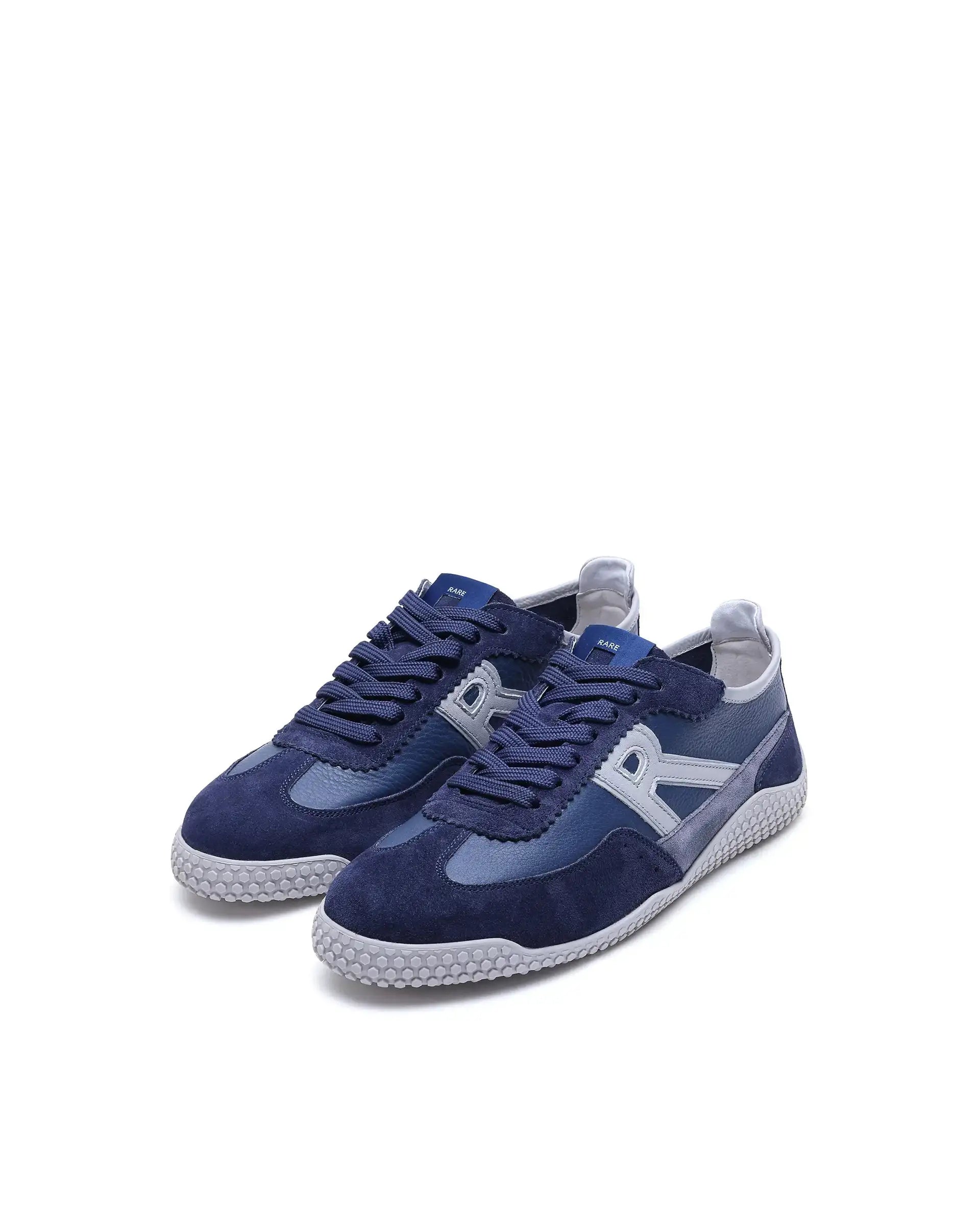 Rare Rabbit Men's Membo Navy Leather Fabric Sneaker