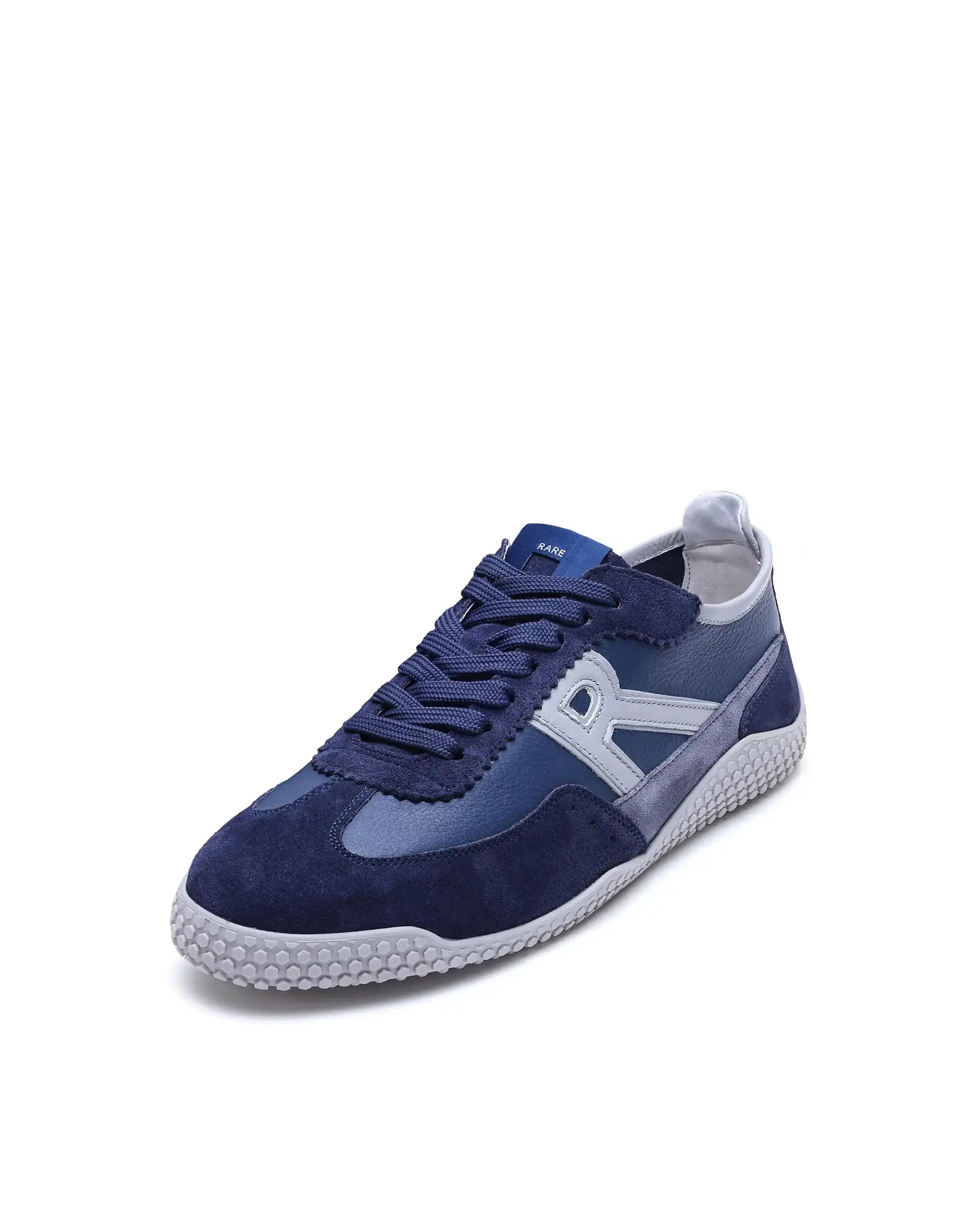 Rare Rabbit Men's Membo Navy Leather Fabric Sneaker