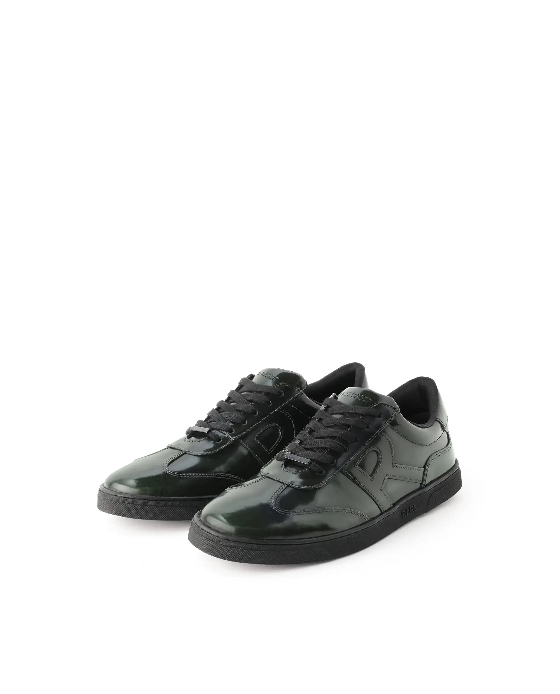 Rare Rabbit Mens Mercury Green Shiny Brush Off Leather Lace Up Low Top Round Toe Smart Casual Sneaker Shoes