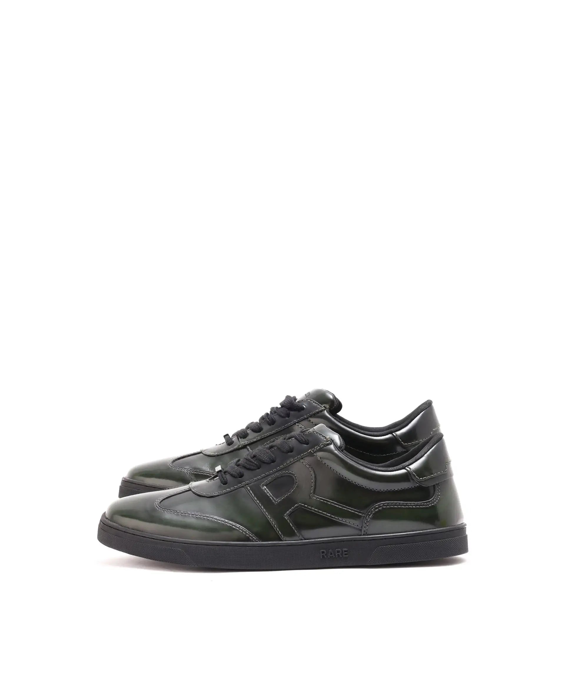Rare Rabbit Mens Mercury Green Shiny Brush Off Leather Lace Up Low Top Round Toe Smart Casual Sneaker Shoes