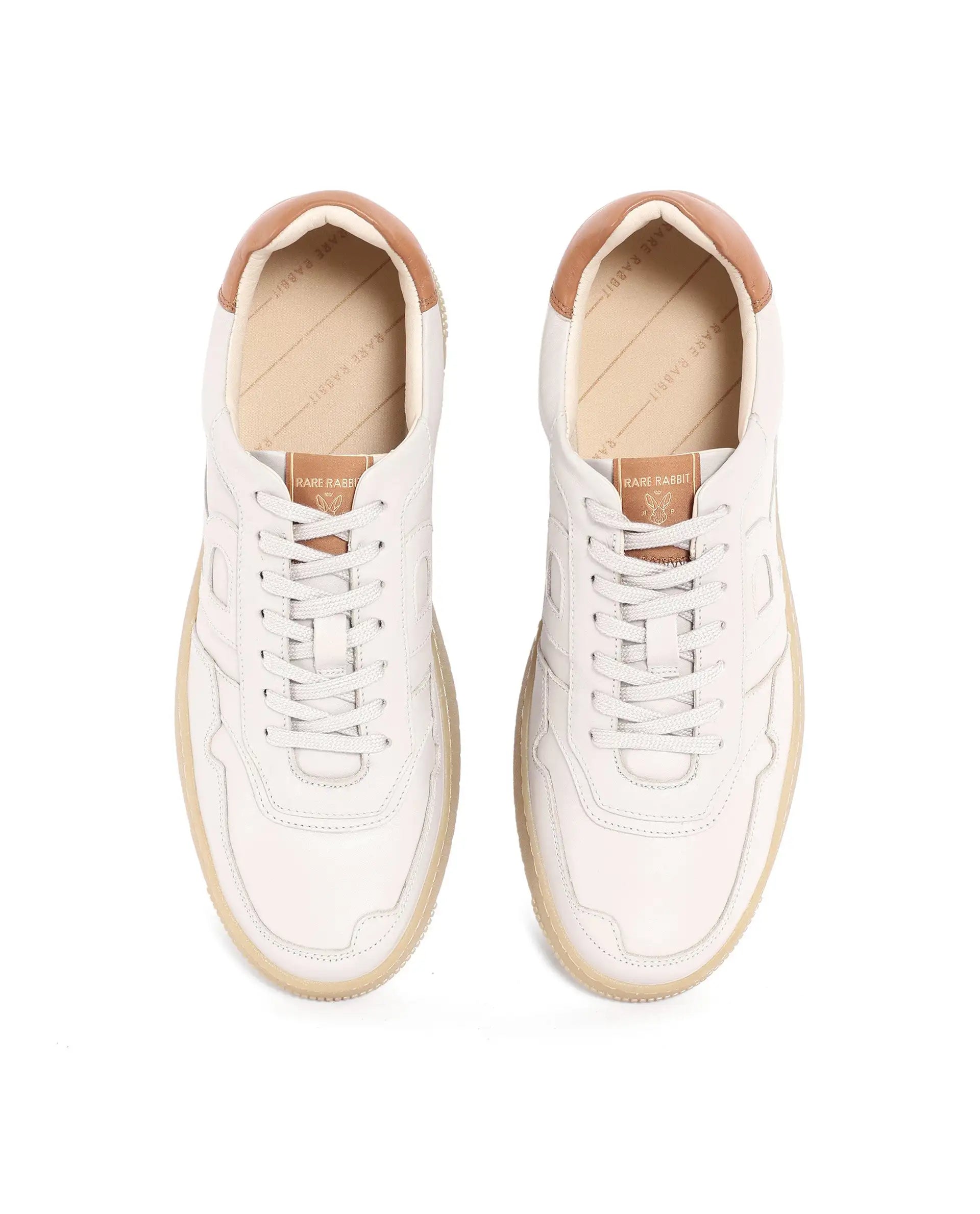 Rare Rabbit Men's Nebula Beige Leather Monotone Low-Top Lace-Up Sneaker Shoes