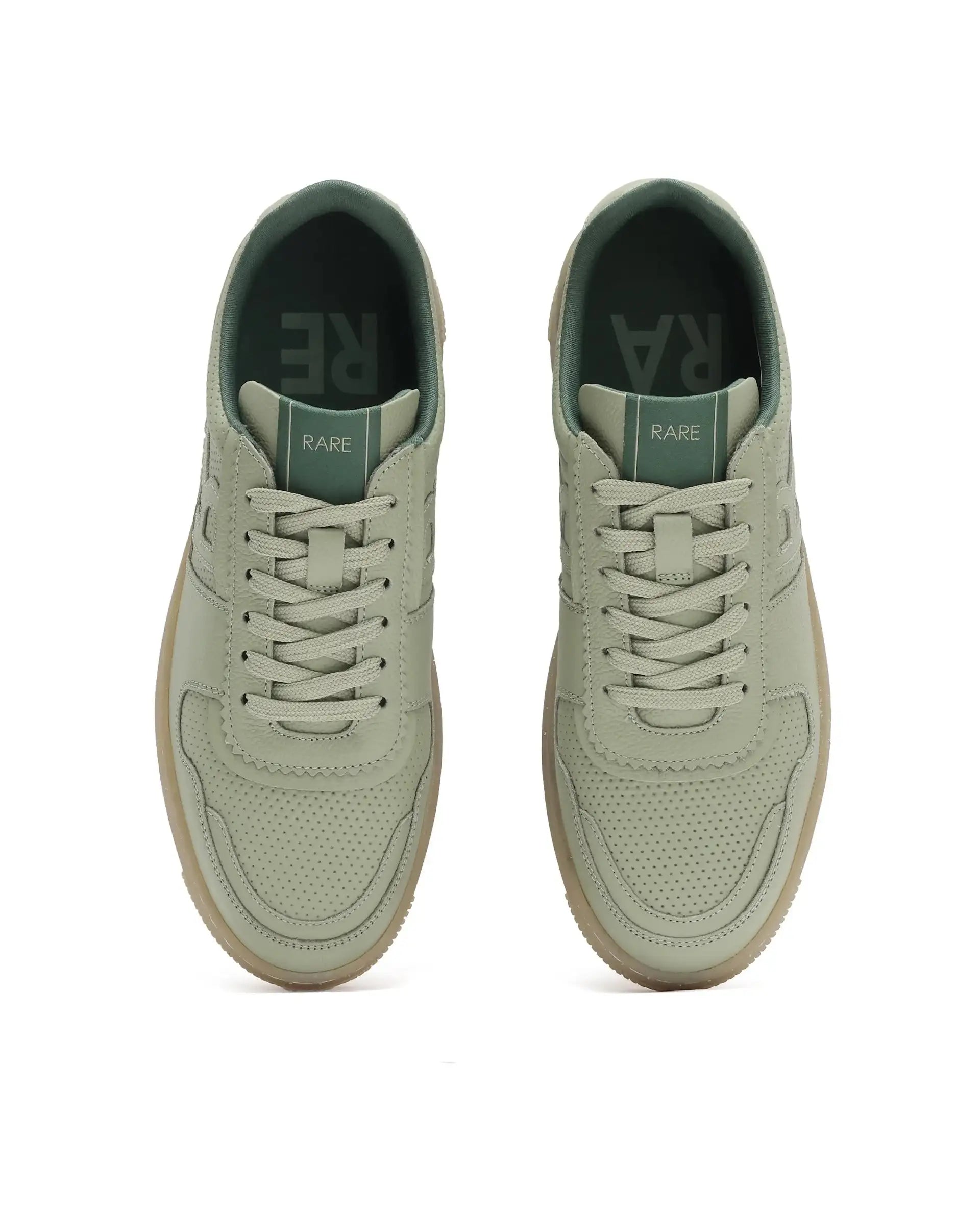 Rare Rabbit Mens Neva Sage Genuine Leather Lace-Up Closure Low -Top Dual Tone Sneaker