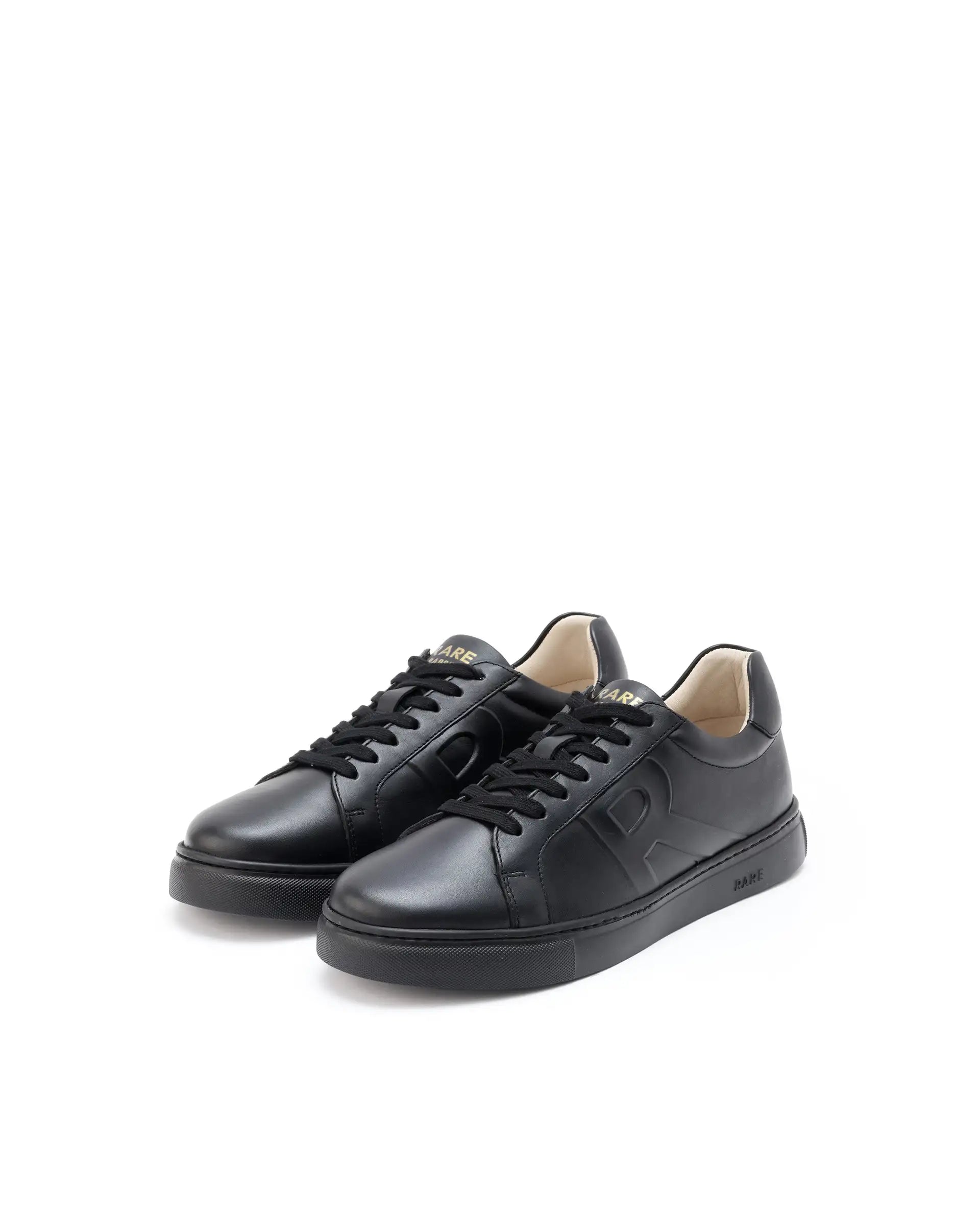 Rare Rabbit Men's Odessa Black Genuine Leather Round Toe Low-Top Lace-Up Monochromatic Sneaker