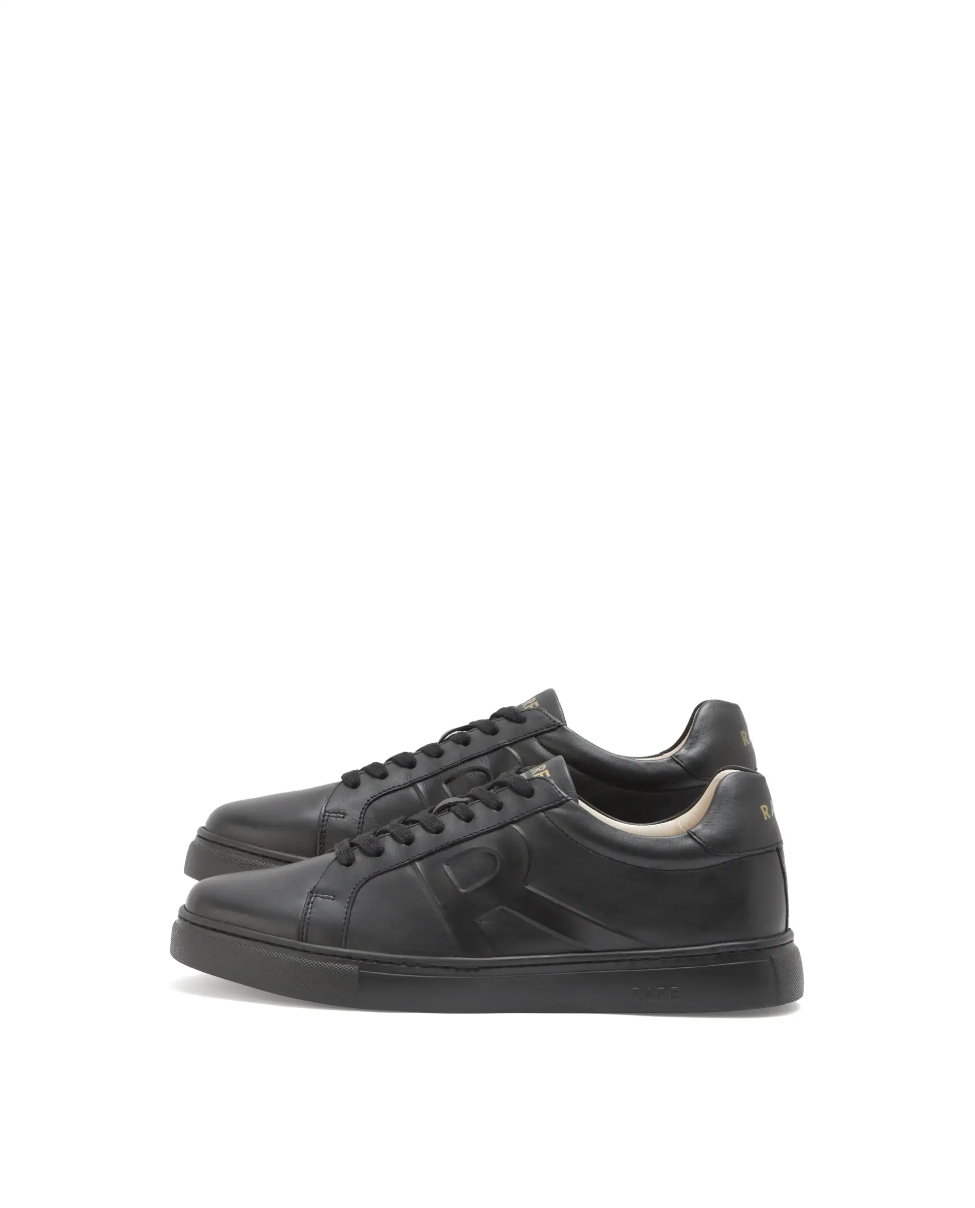 Rare Rabbit Men's Odessa Black Genuine Leather Round Toe Low-Top Lace-Up Monochromatic Sneaker