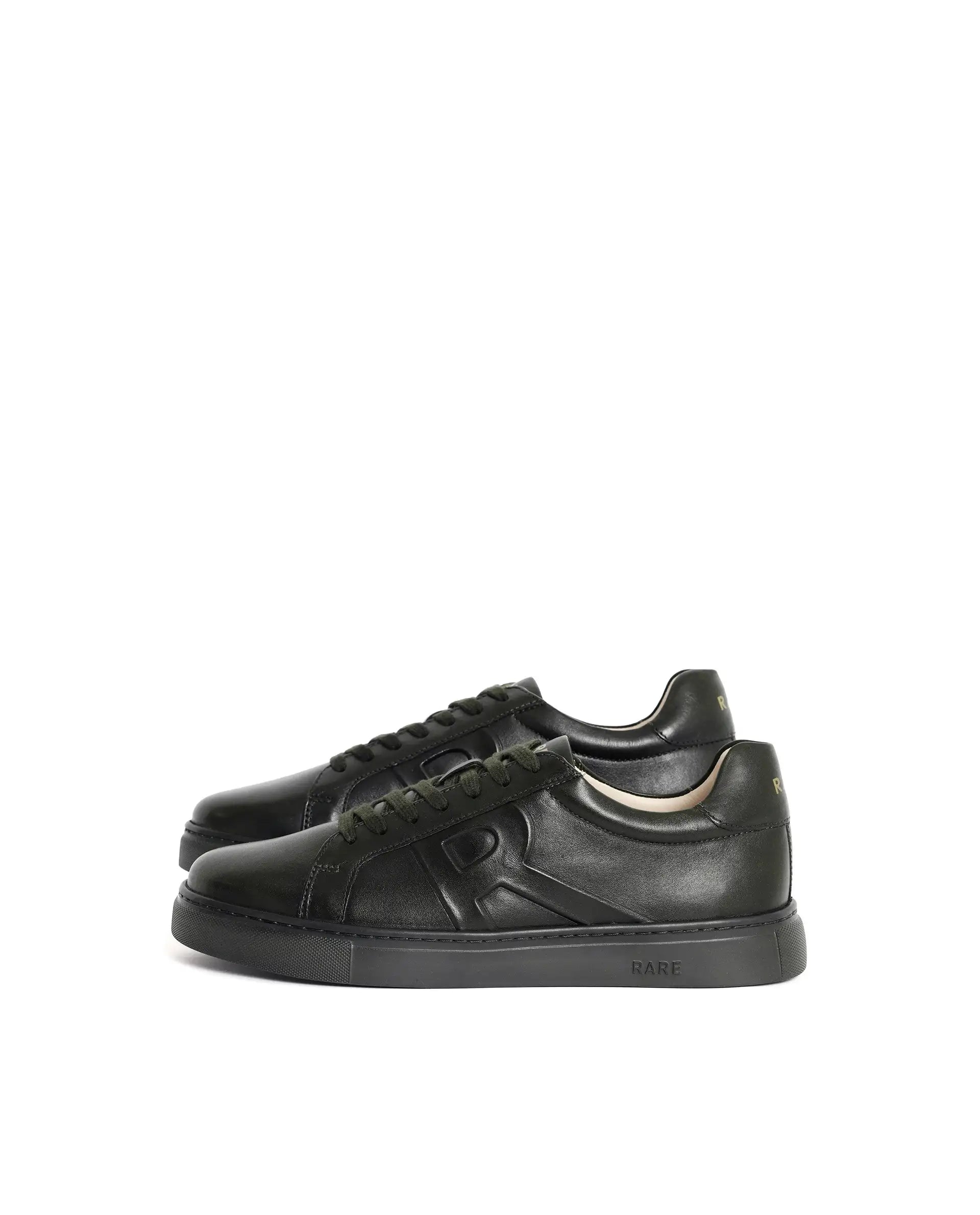 Rare Rabbit Men's Odessa Green Genuine Leather Round Toe Low-Top Lace-Up Monochromatic Sneaker