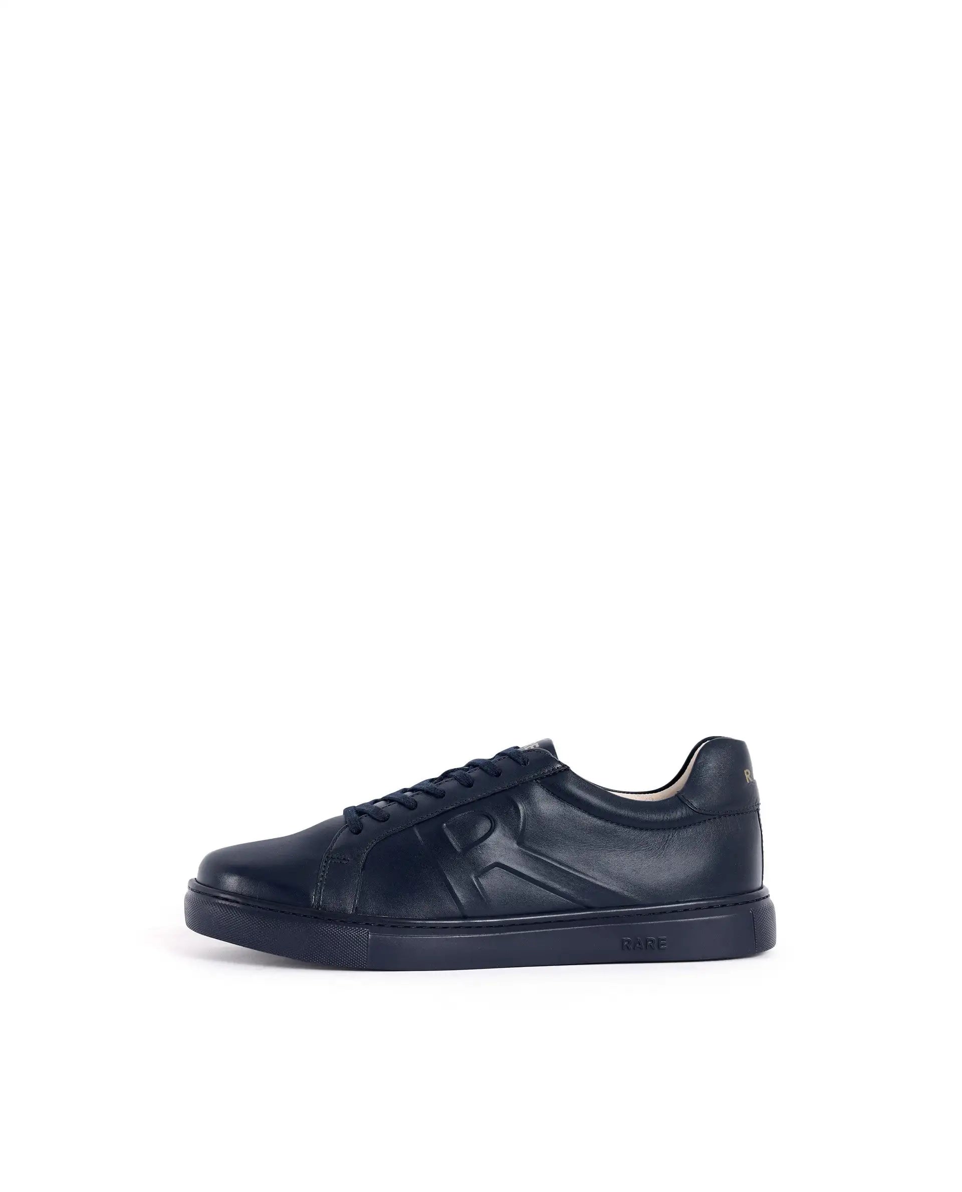 Rare Rabbit Men's Odessa Navy Genuine Leather Round Toe Low-Top Lace-Up Monochromatic Sneaker