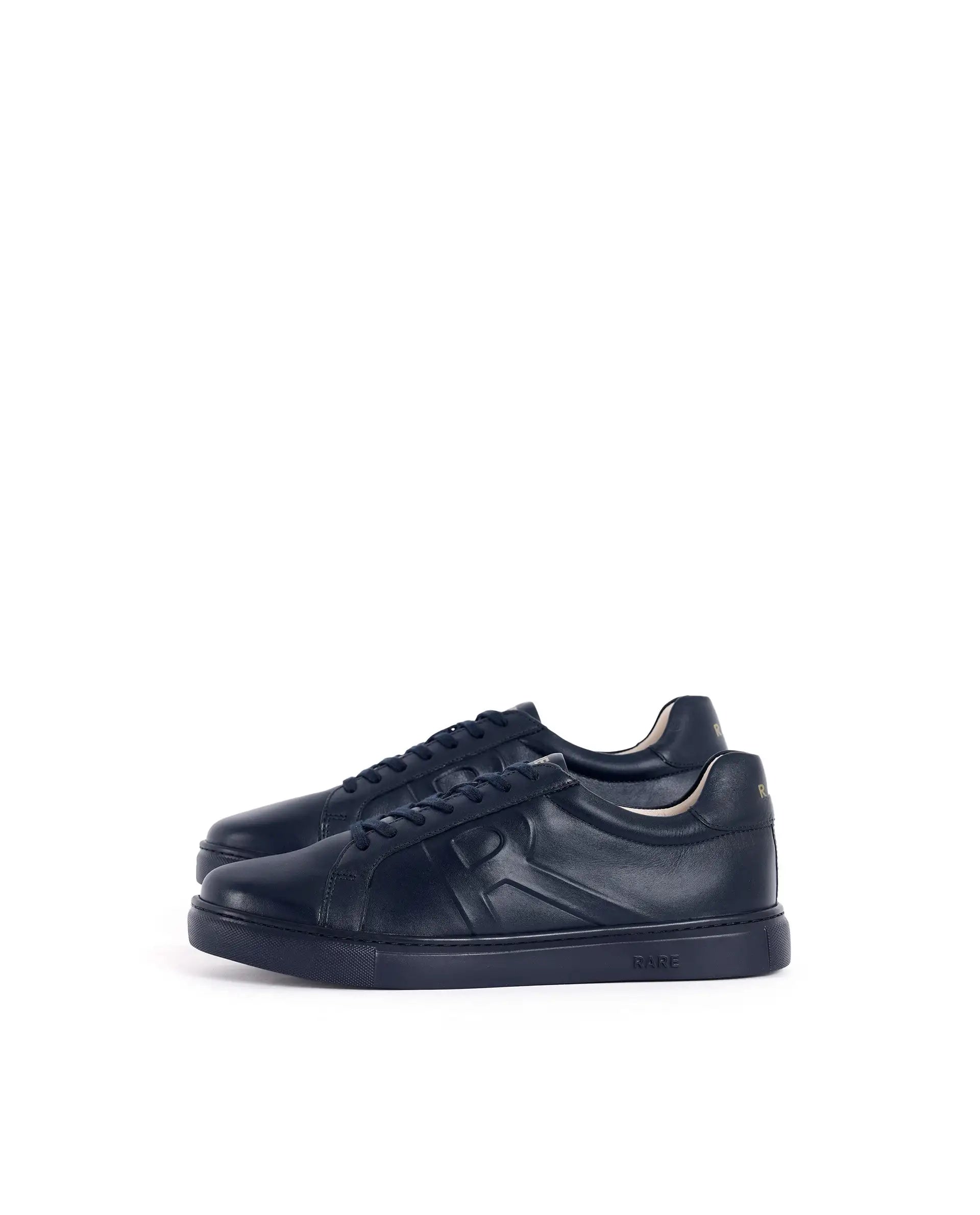 Rare Rabbit Men's Odessa Navy Genuine Leather Round Toe Low-Top Lace-Up Monochromatic Sneaker