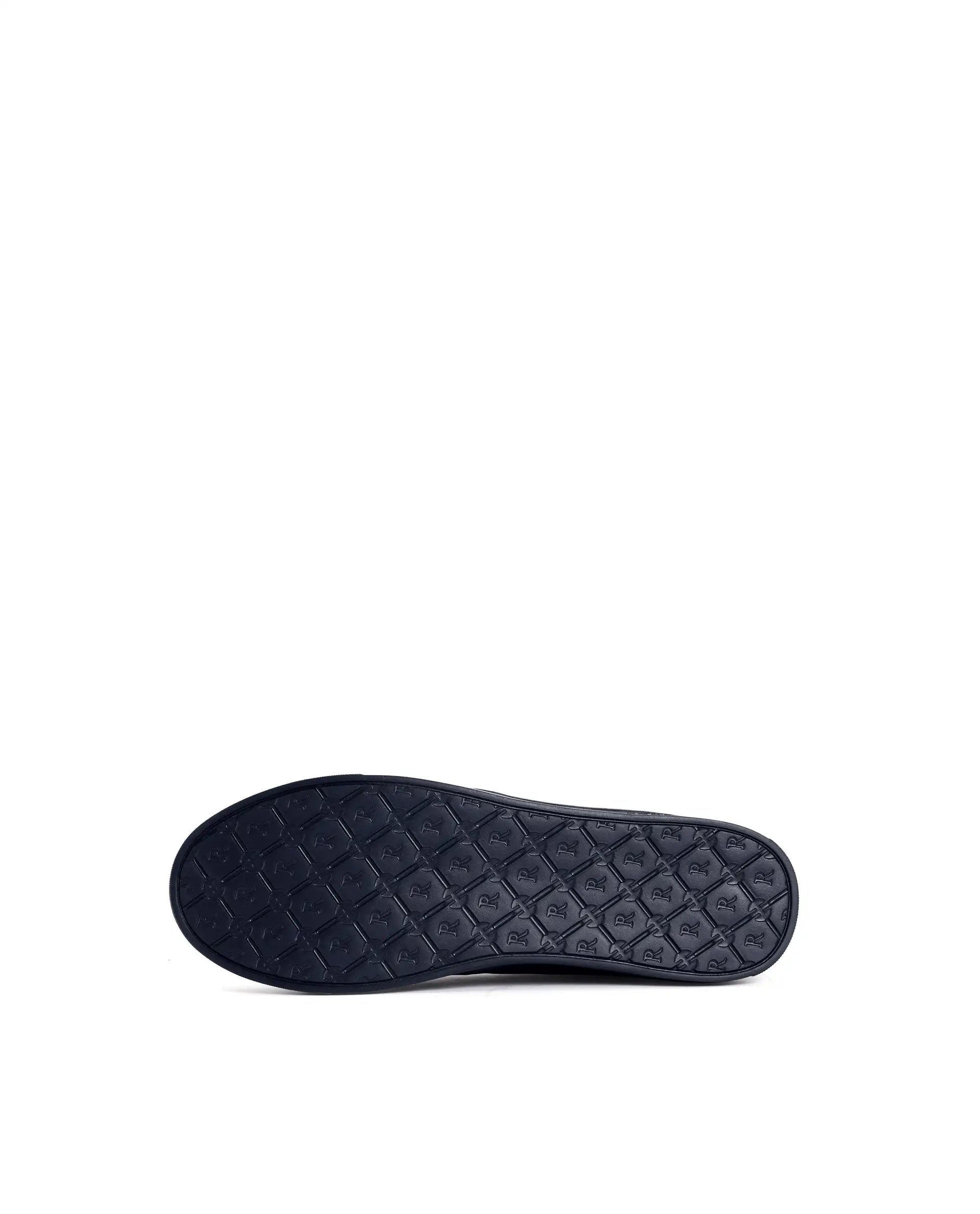 Rare Rabbit Men's Odessa Navy Genuine Leather Round Toe Low-Top Lace-Up Monochromatic Sneaker