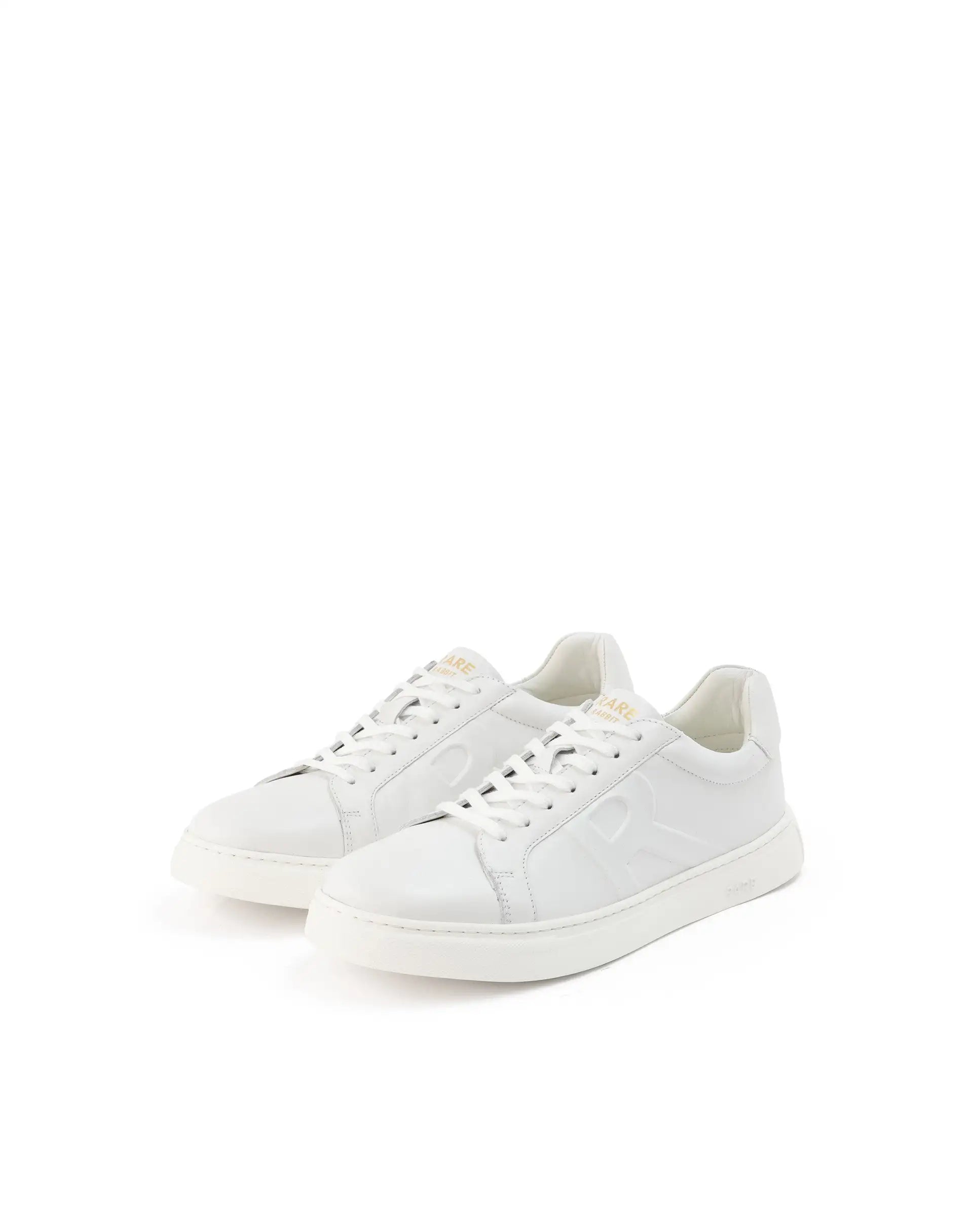 Rare Rabbit Men's Odessa White Genuine Leather Round Toe Low-Top Lace-Up Monochromatic Sneaker
