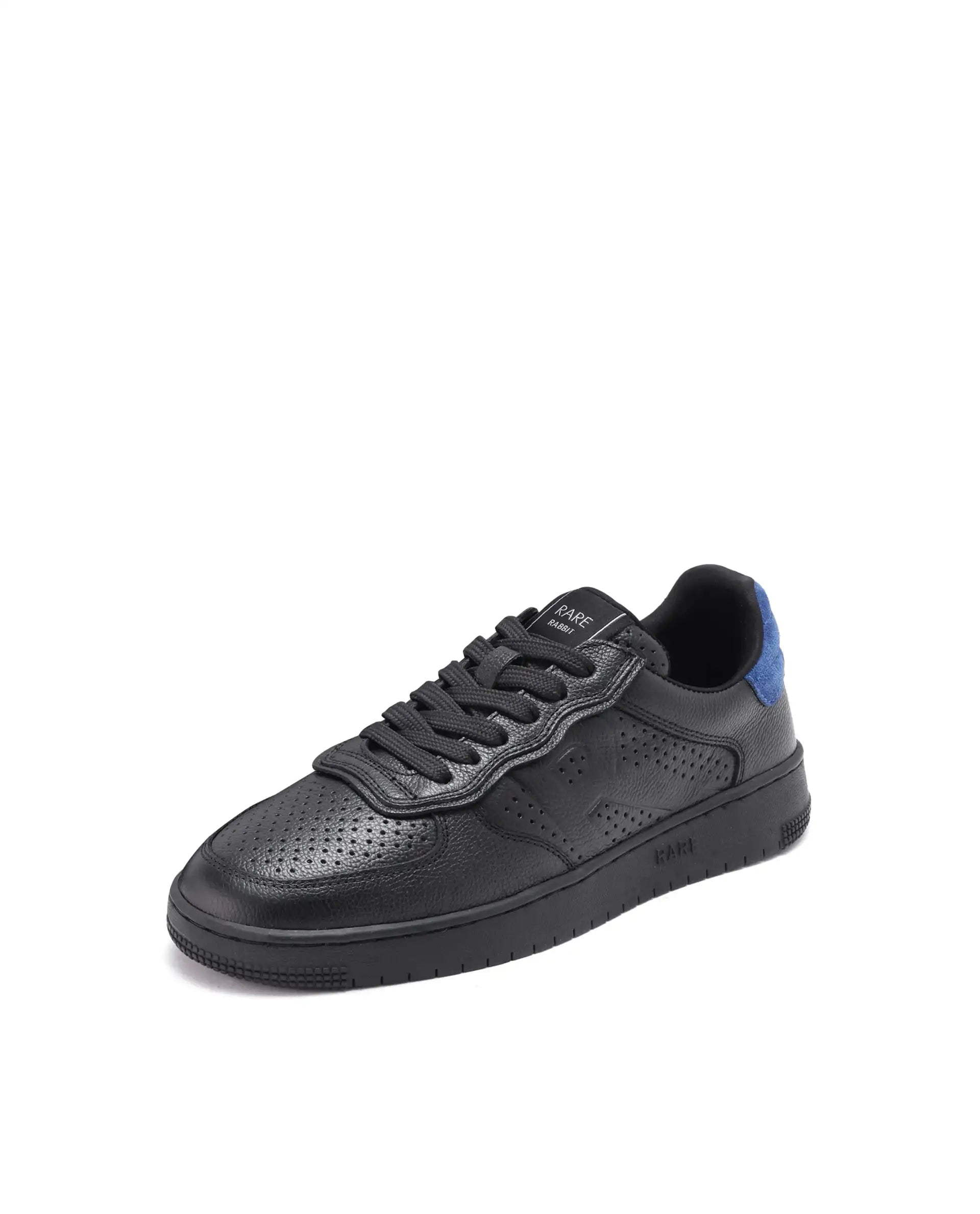 Rare Rabbit Men's Orbiton Black Milled Leather Perforated Details Low-Top Lace-Up Monotone Sneaker Shoes