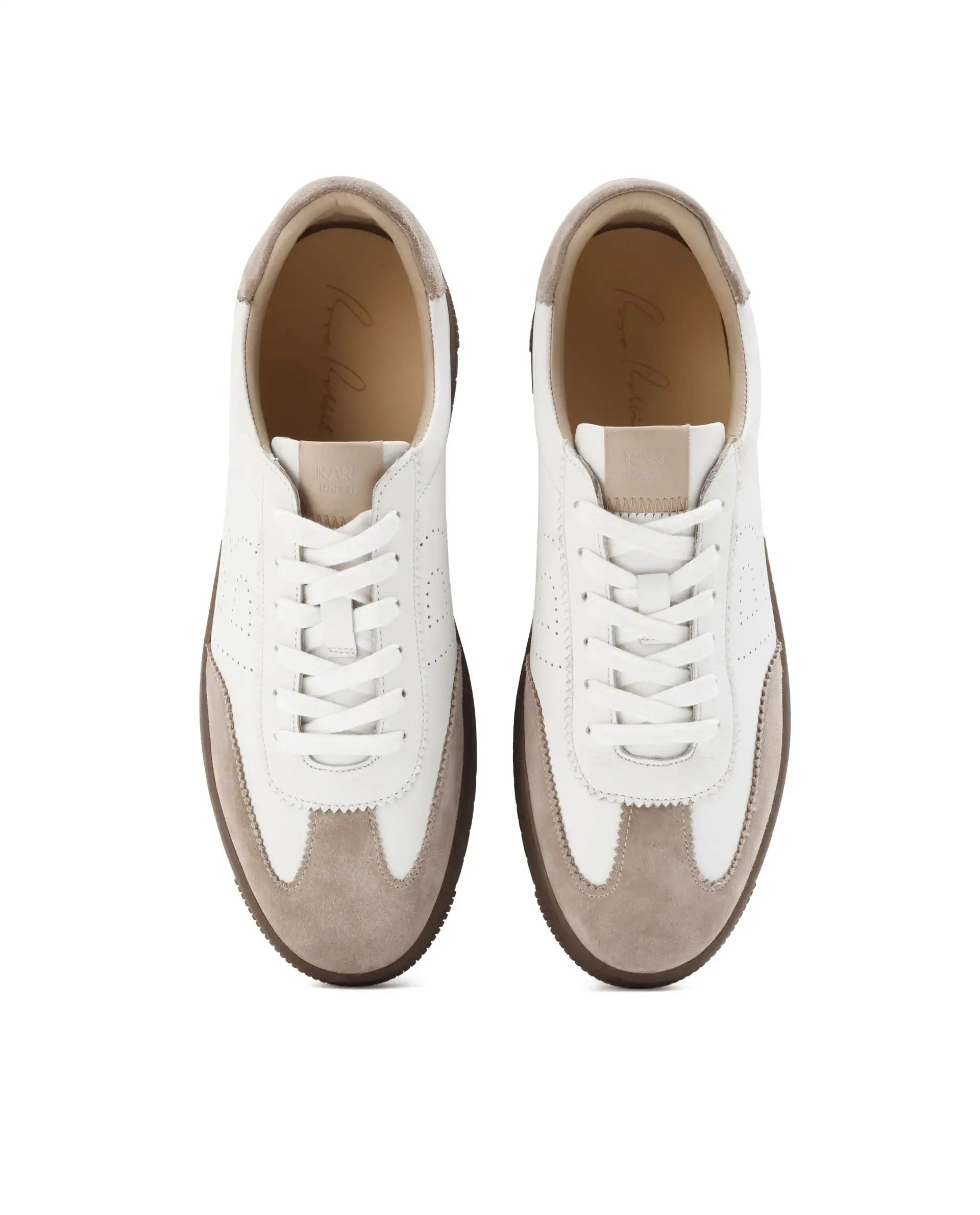 Rare Rabbit Men's Orion Light Beige Suede And Leather Low-Top Lace-Up Sneaker Shoes
