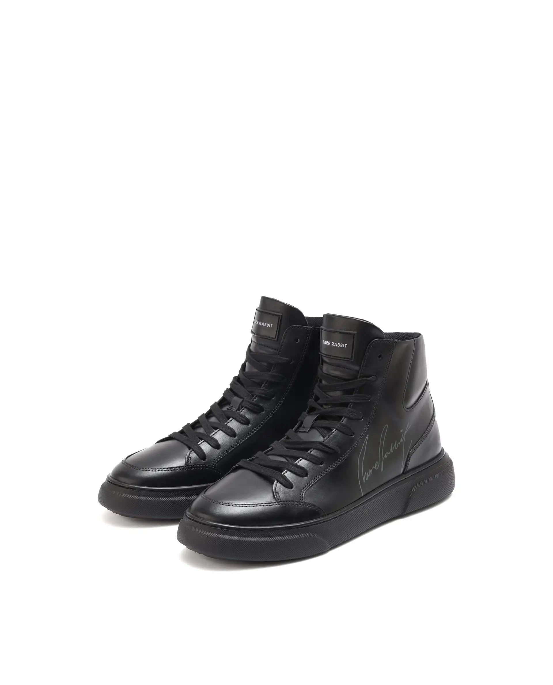 Rare Rabbit Men's Panzer Black Leather Round Toe Derby Style Zip Closure High Top Sneaker Shoes