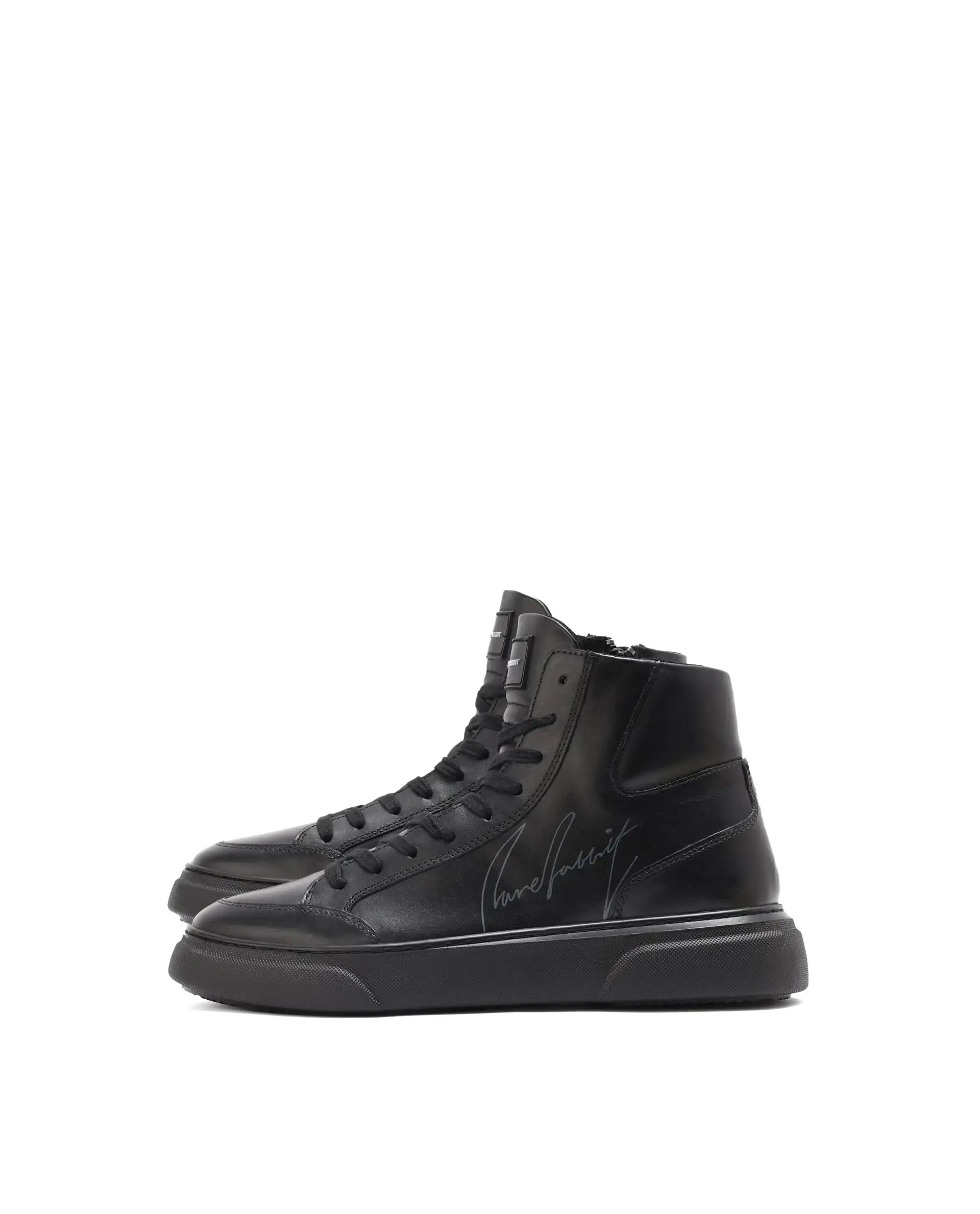 Rare Rabbit Men's Panzer Black Leather Round Toe Derby Style Zip Closure High Top Sneaker Shoes