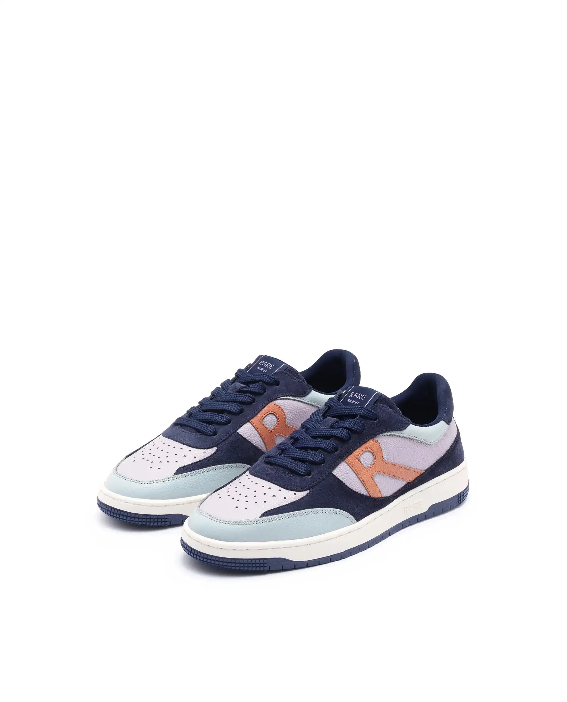 Rare Rabbit Men's Parallax Purple / Navy Genuine Suede Colorblock Low-Top Lace-Up Sneaker Shoes