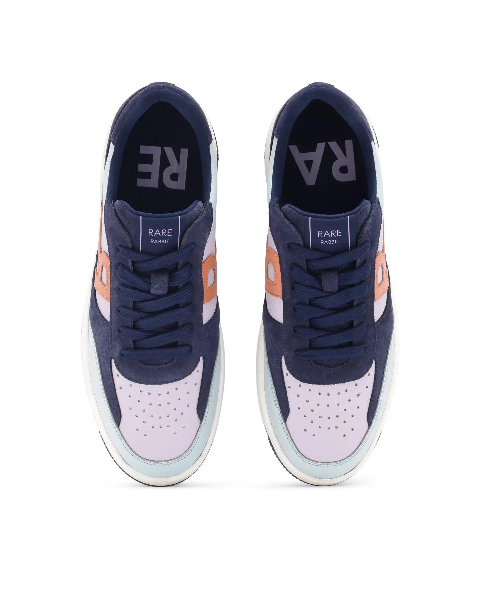 Rare Rabbit Men's Parallax Purple / Navy Genuine Suede Colorblock Low-Top Lace-Up Sneaker Shoes