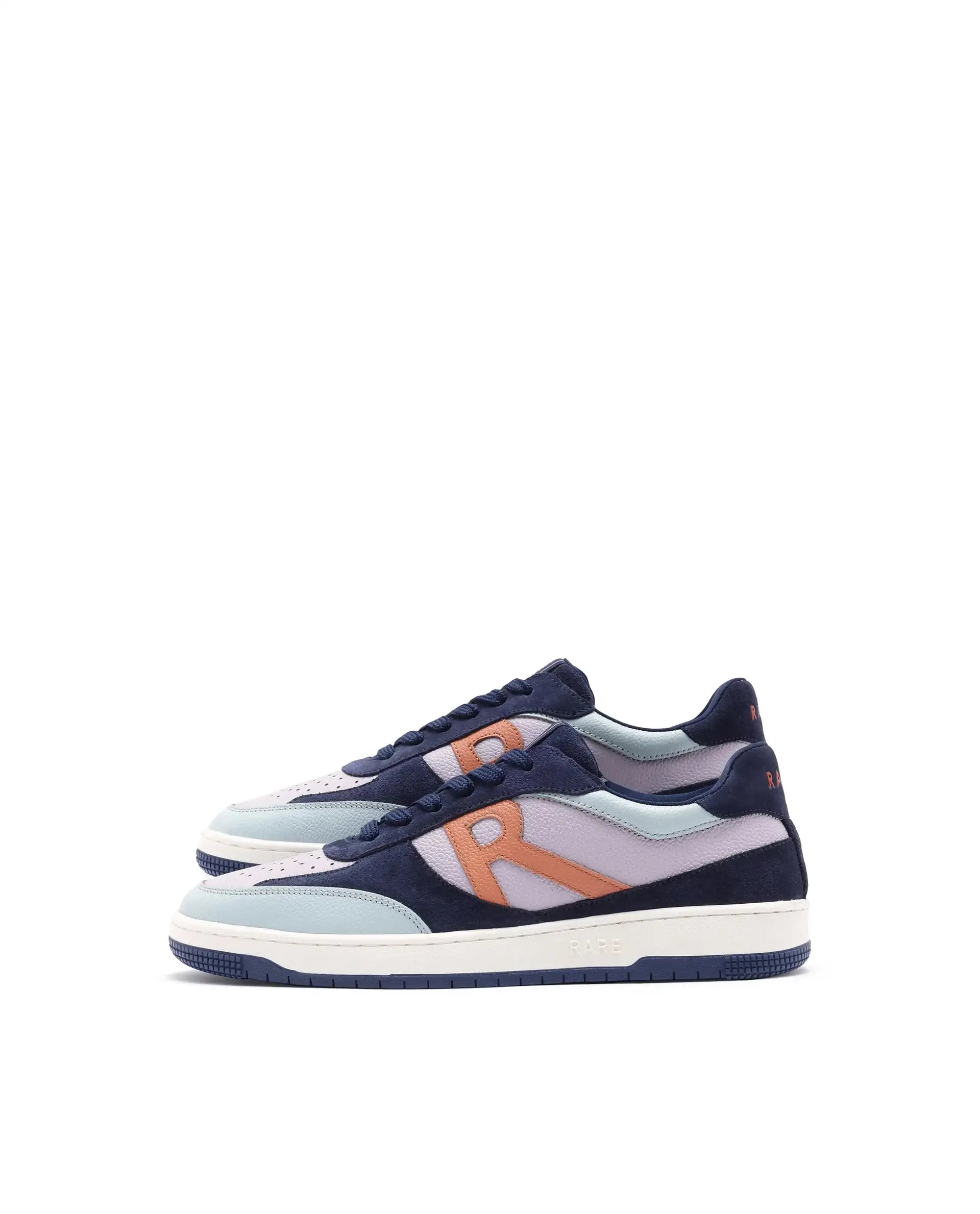 Rare Rabbit Men's Parallax Purple / Navy Genuine Suede Colorblock Low-Top Lace-Up Sneaker Shoes
