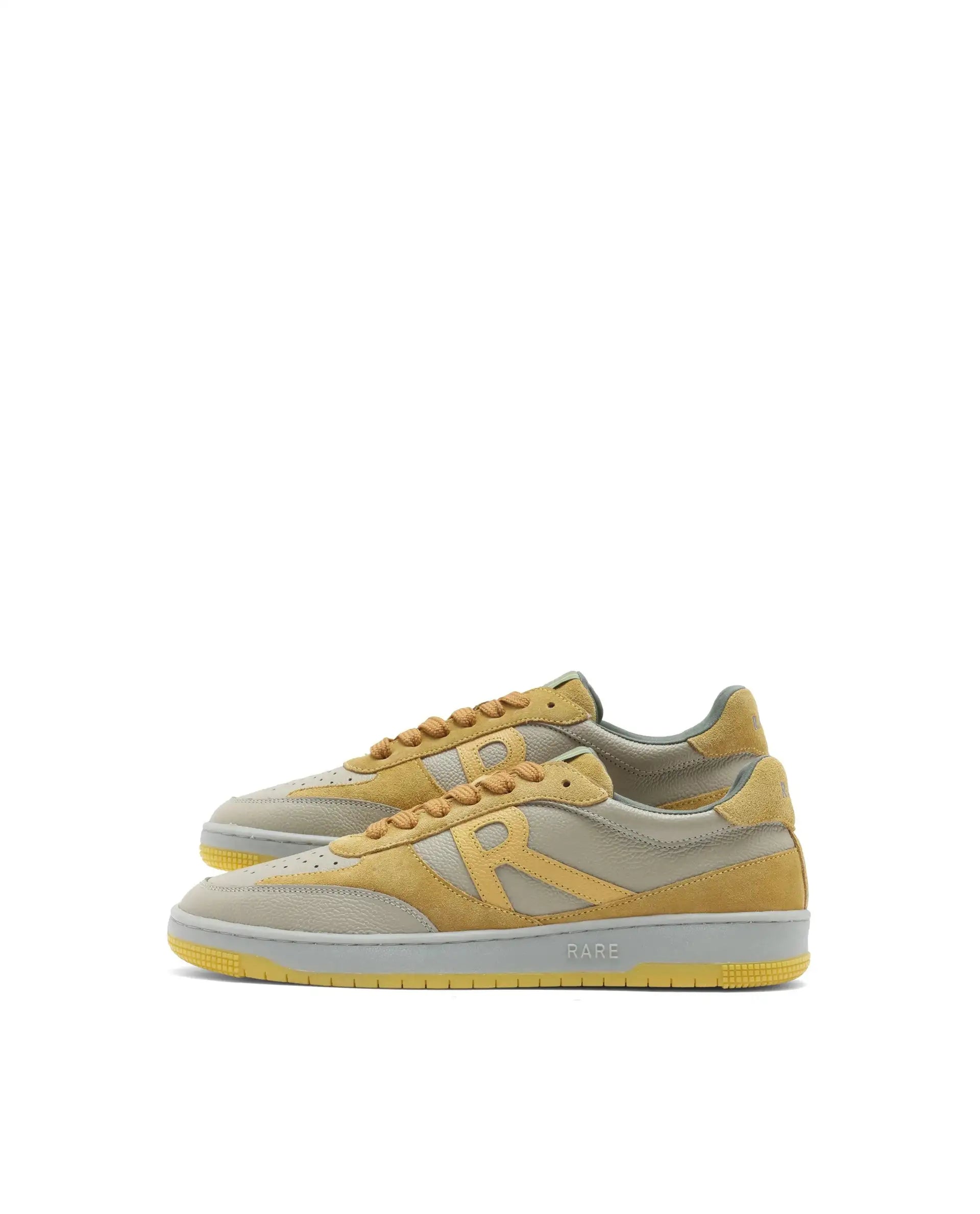 Rare Rabbit Men's Parallax Sage/Yellow Genuine Suede Colorblock Low-Top Lace-Up Sneaker Shoes