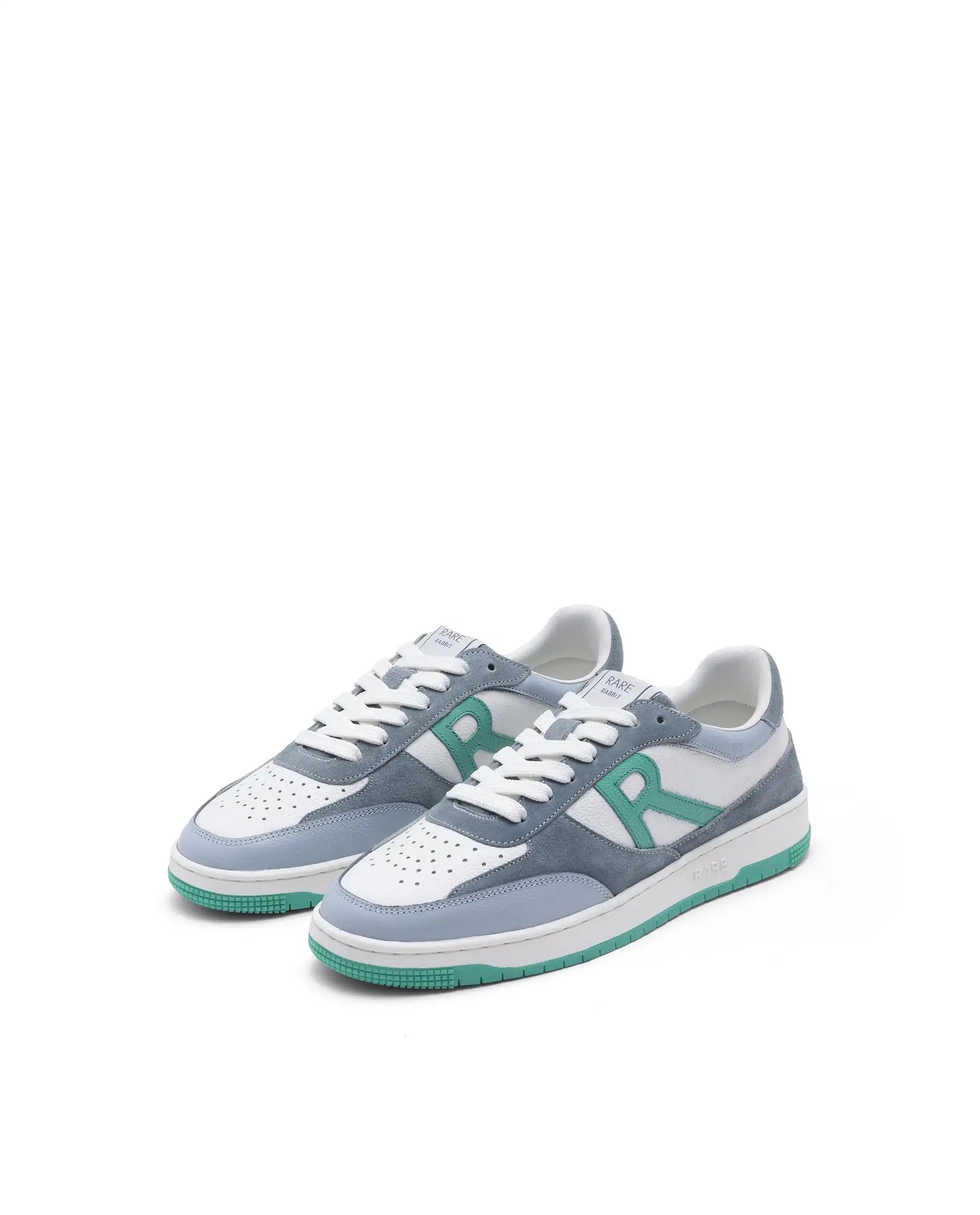 Rare Rabbit Men's Parallax White/ Blue Genuine Suede Colorblock Low-Top Lace-Up Sneaker Shoes