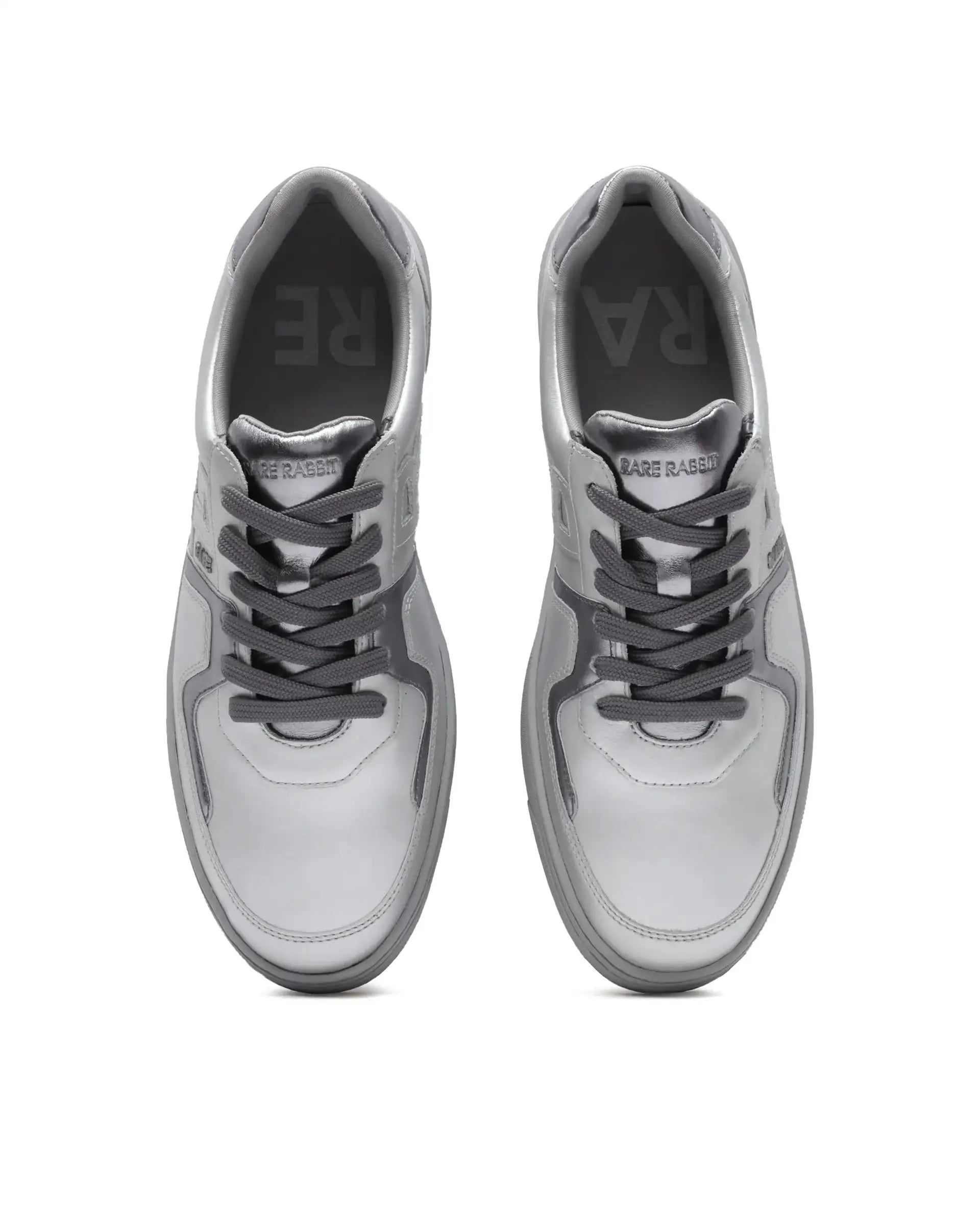 Rare Rabbit Men's Pegasus Silver Leather Lace-Up Closure Sneaker