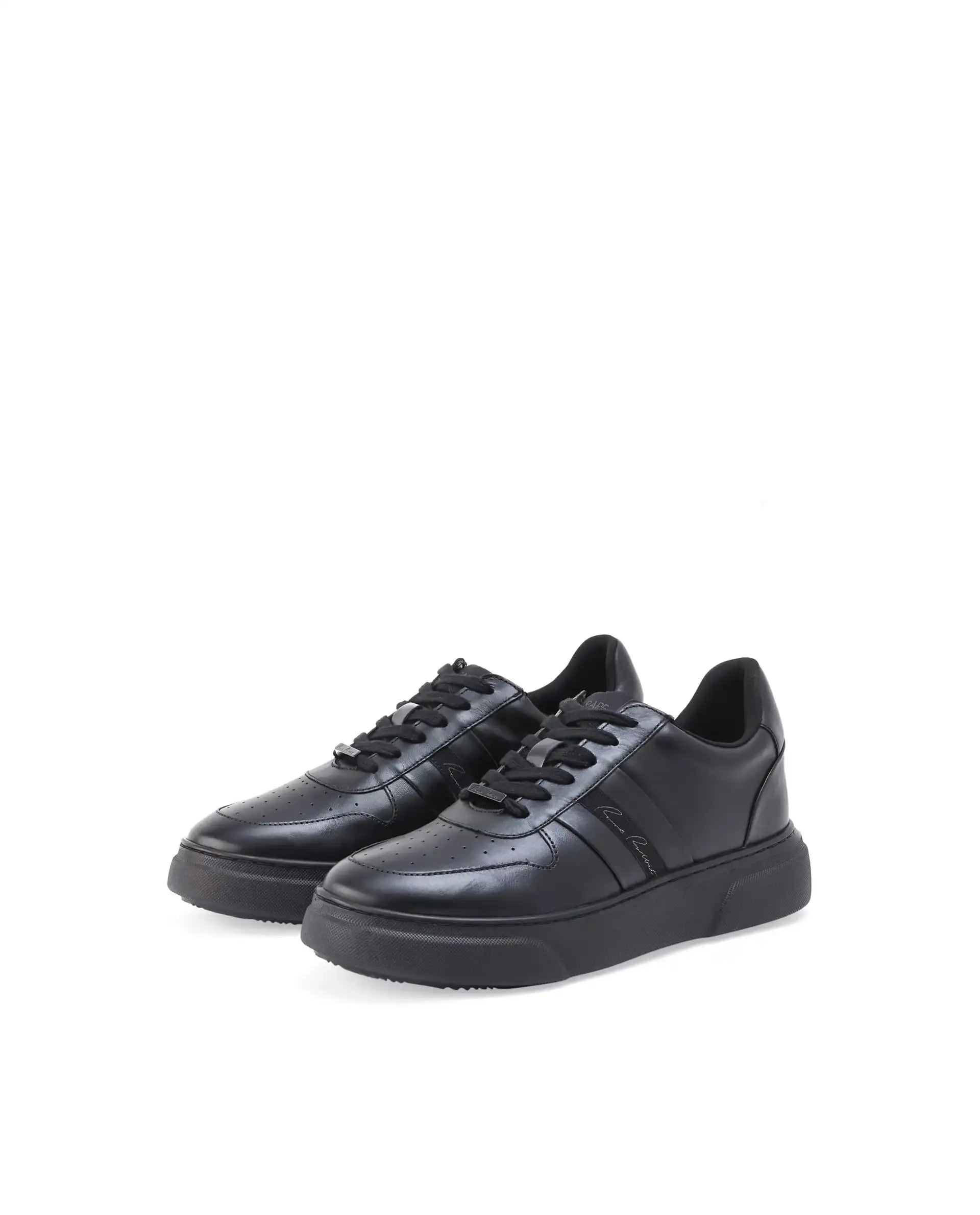 Rare Rabbit Men's Pulse Black Micro Leather Sneaker