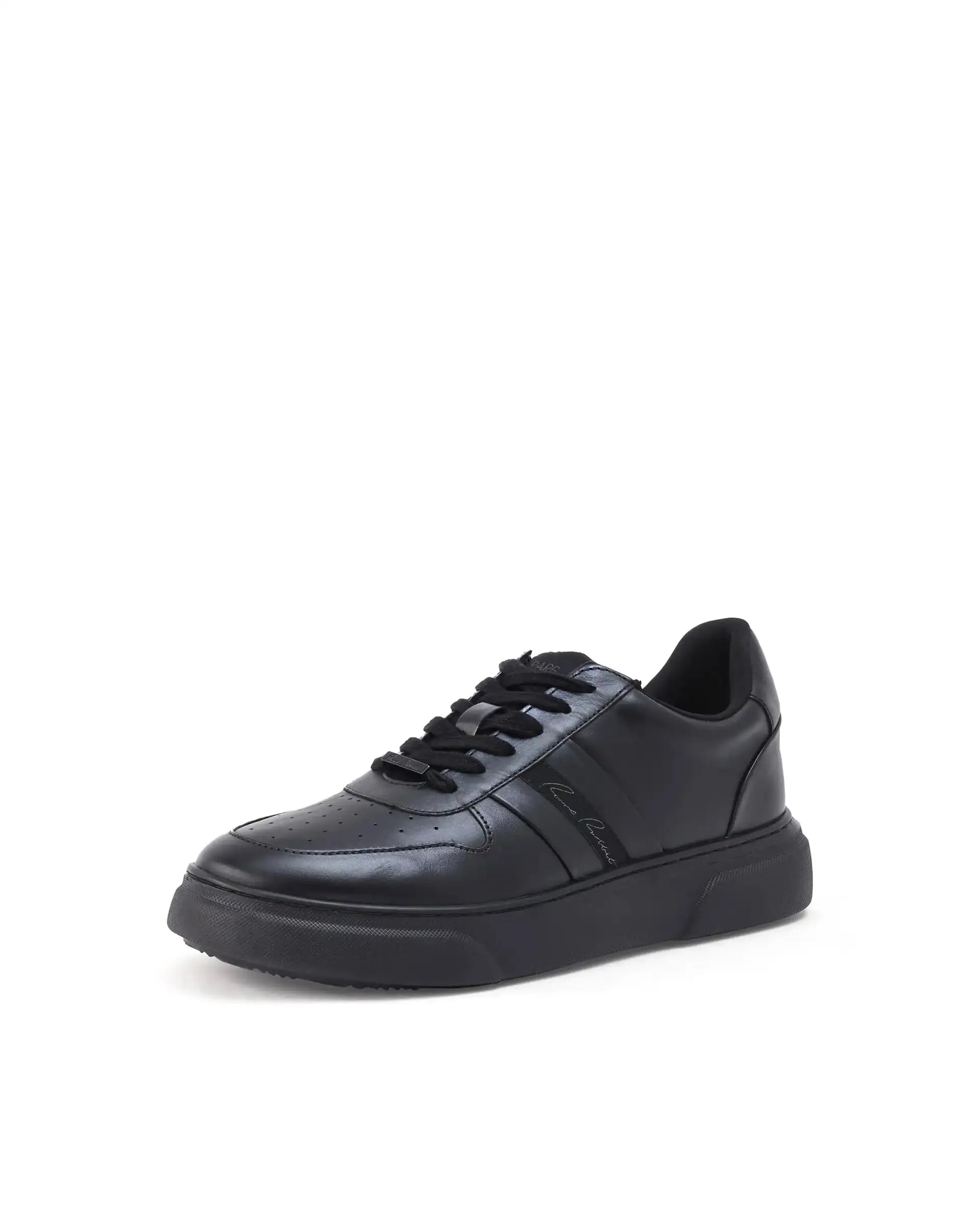 Rare Rabbit Men's Pulse Black Micro Leather Sneaker