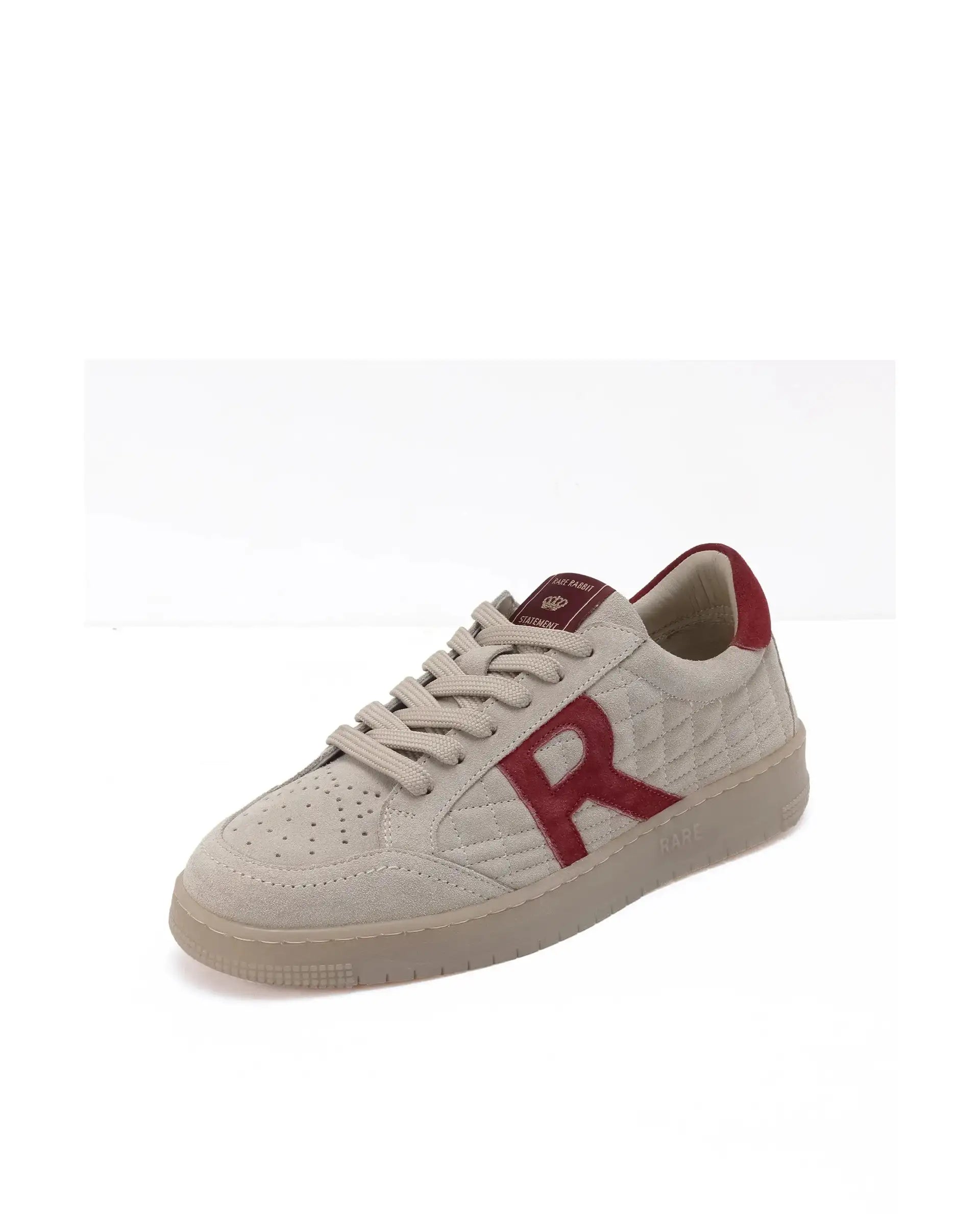 Rare Rabbit Men Quilt Beige Premium Suede Fabric Low-Top Lace Up Quilted Sneaker Shoes
