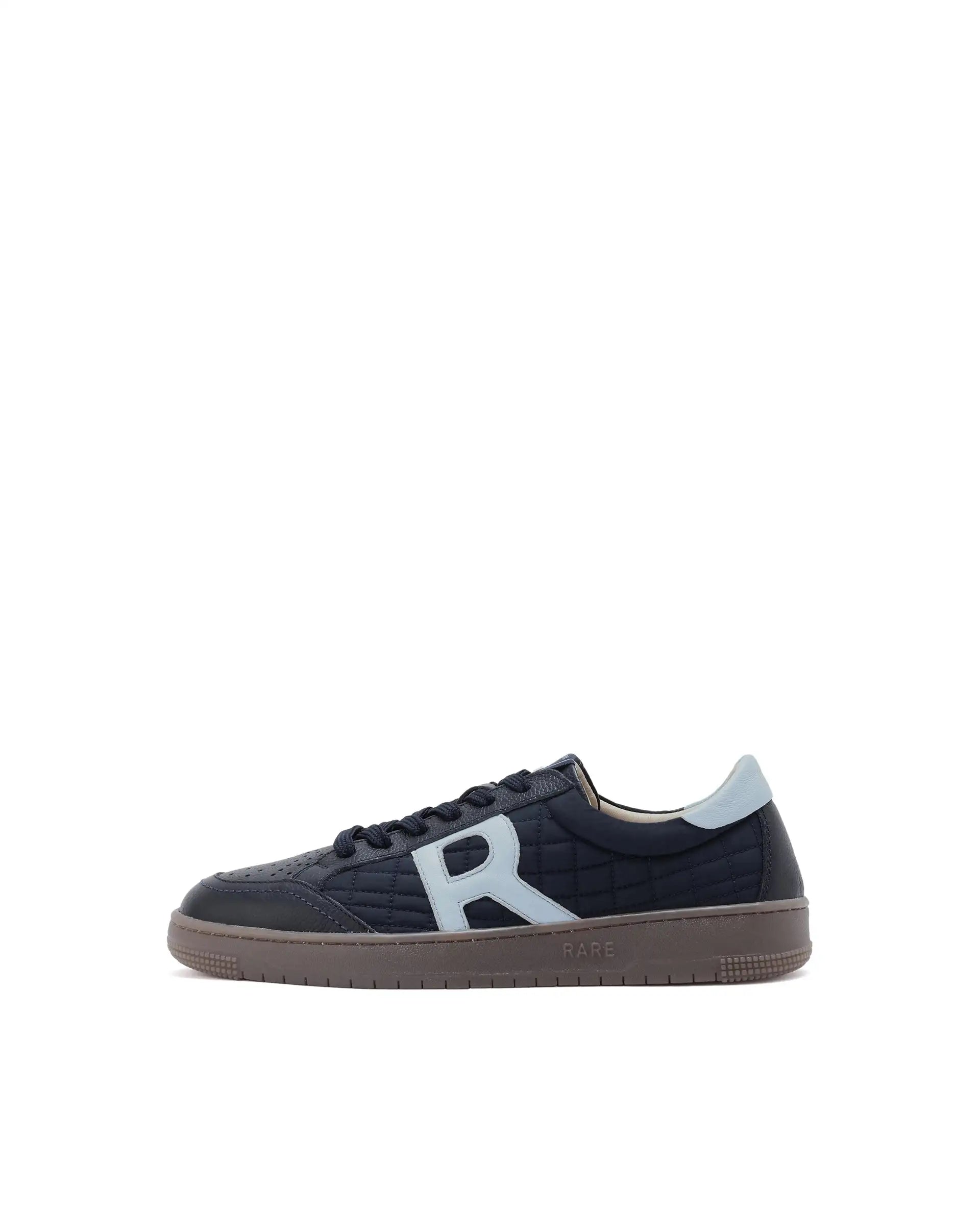 Rare Rabbit Men Quilt Navy Parachute Fabric With Milled Leather Low-Top Lace Up Quilted Sneaker Shoes