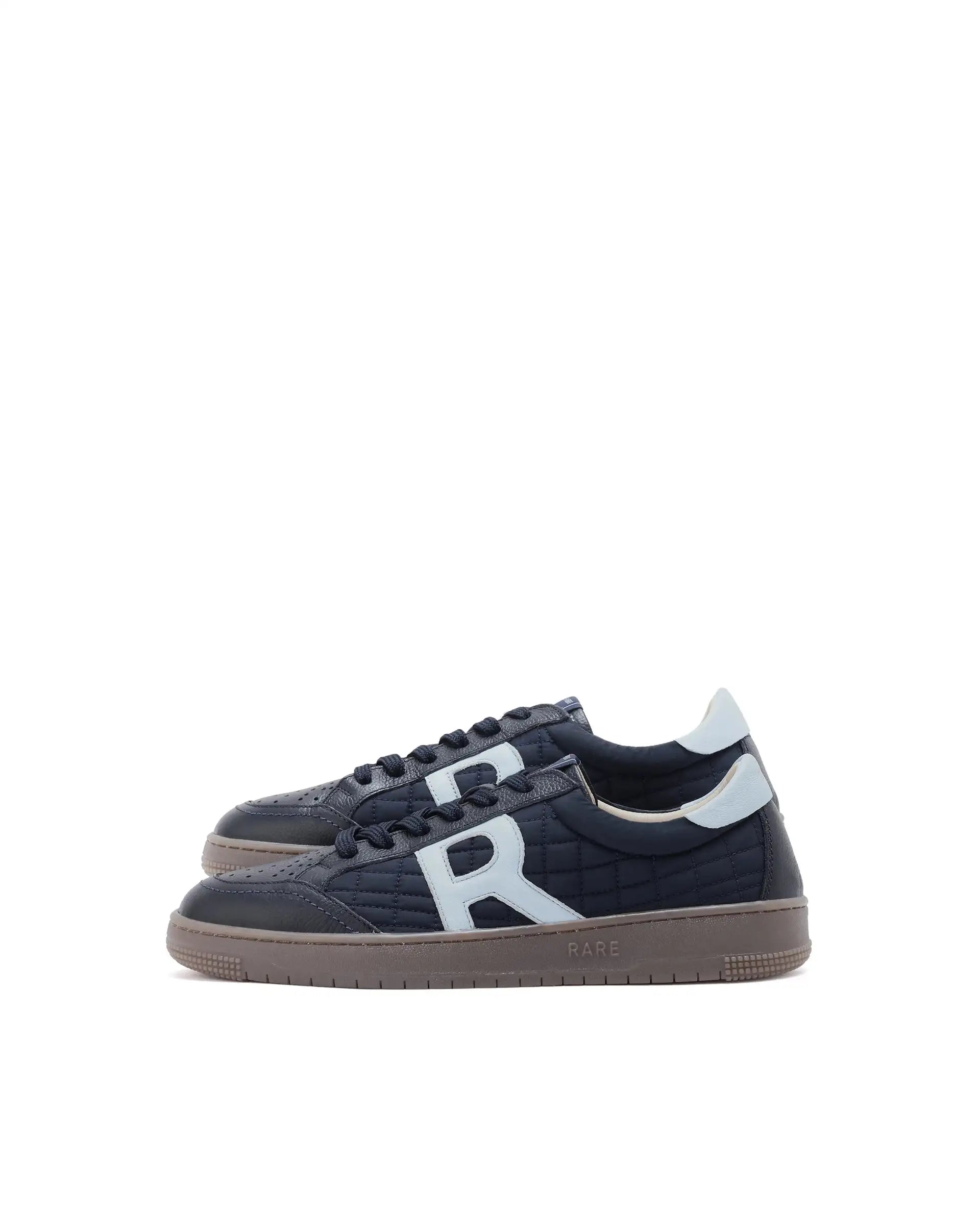 Rare Rabbit Men Quilt Navy Parachute Fabric With Milled Leather Low-Top Lace Up Quilted Sneaker Shoes