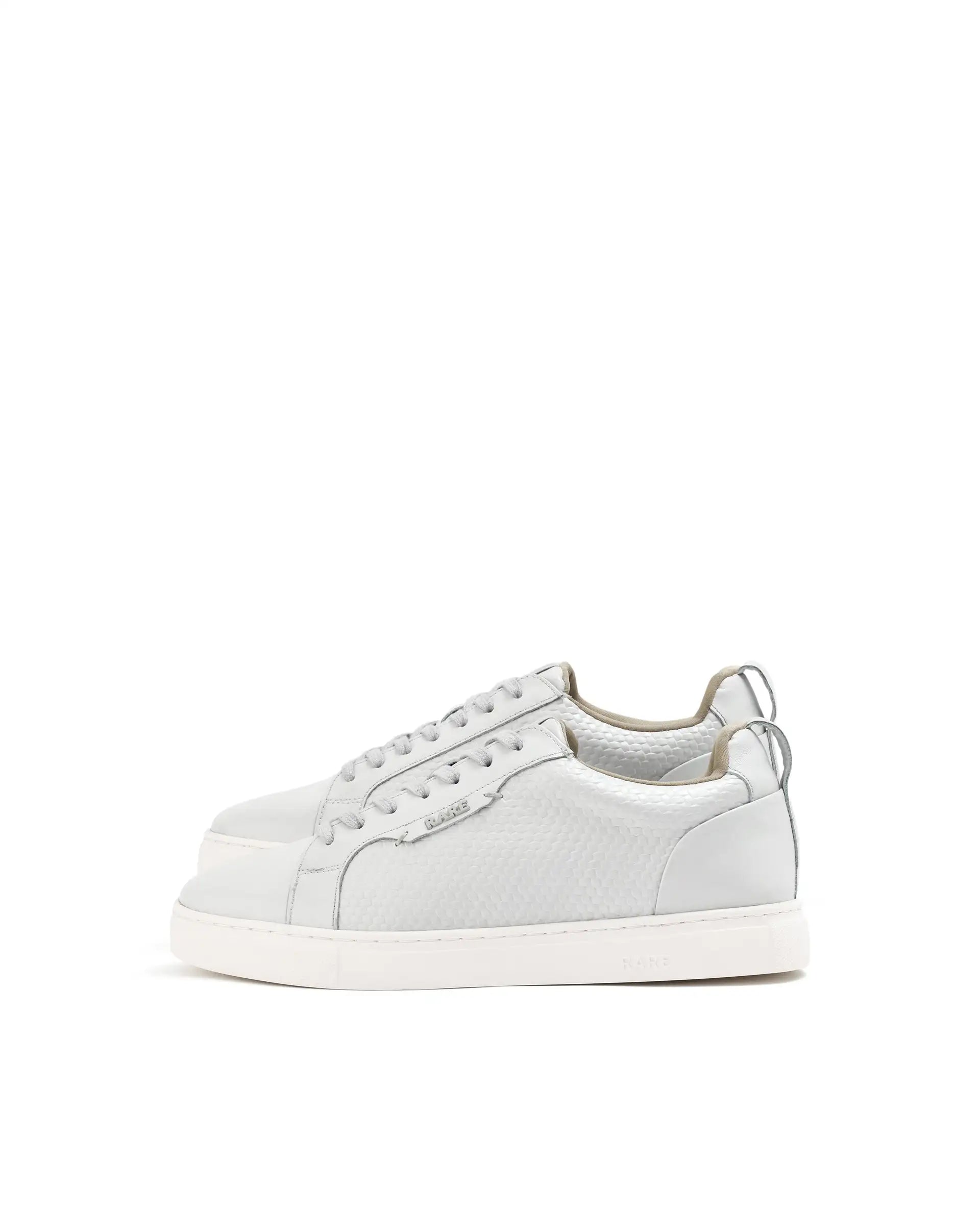 Rare Rabbit Mens Rapso Light Beige Round Toe Low-Top Embossed Lace-Up Sneaker Shoes
