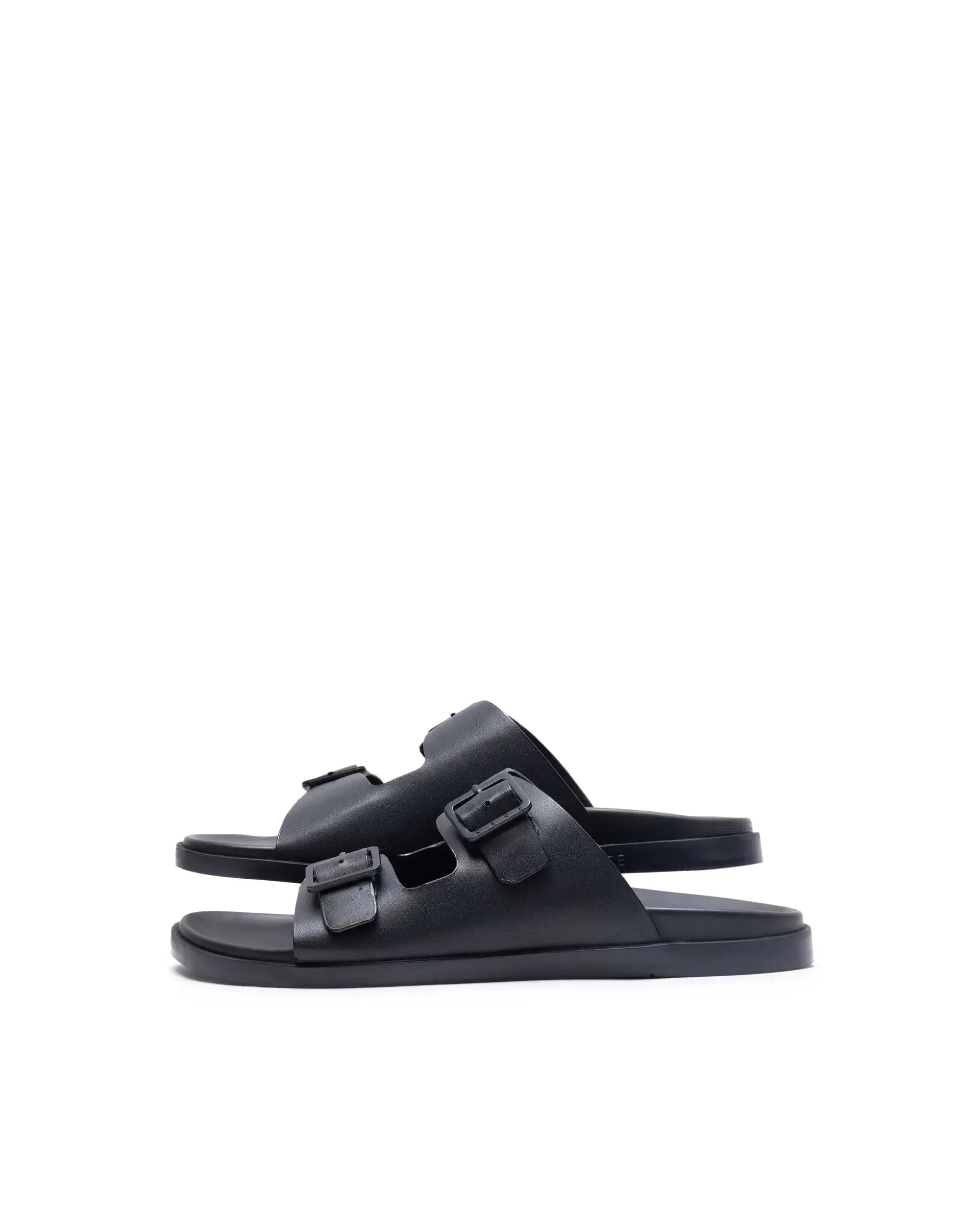 Rare Rabbit Men's Raro Black Leather Slip-On Closure Sandal