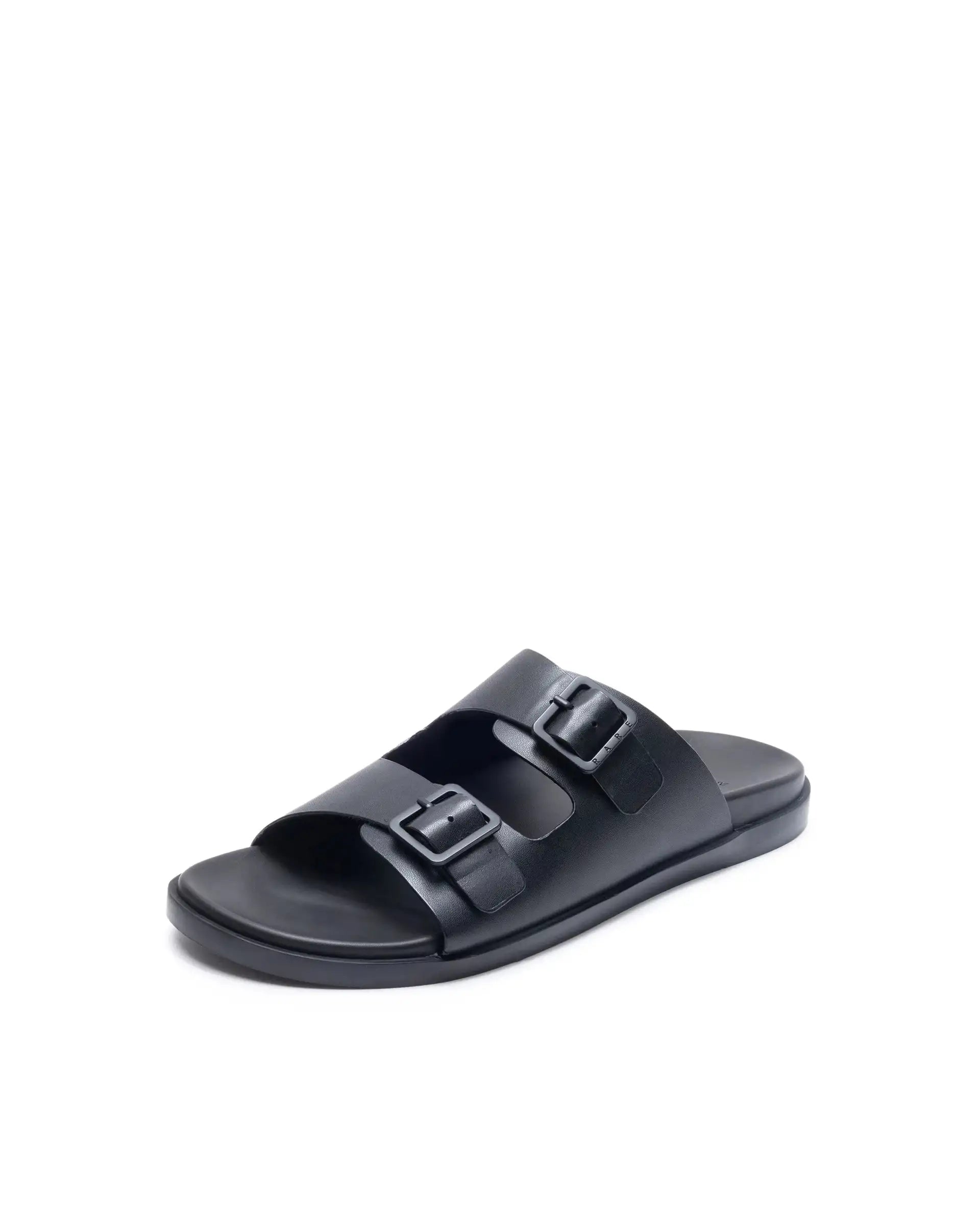 Rare Rabbit Men's Raro Black Leather Slip-On Closure Sandal