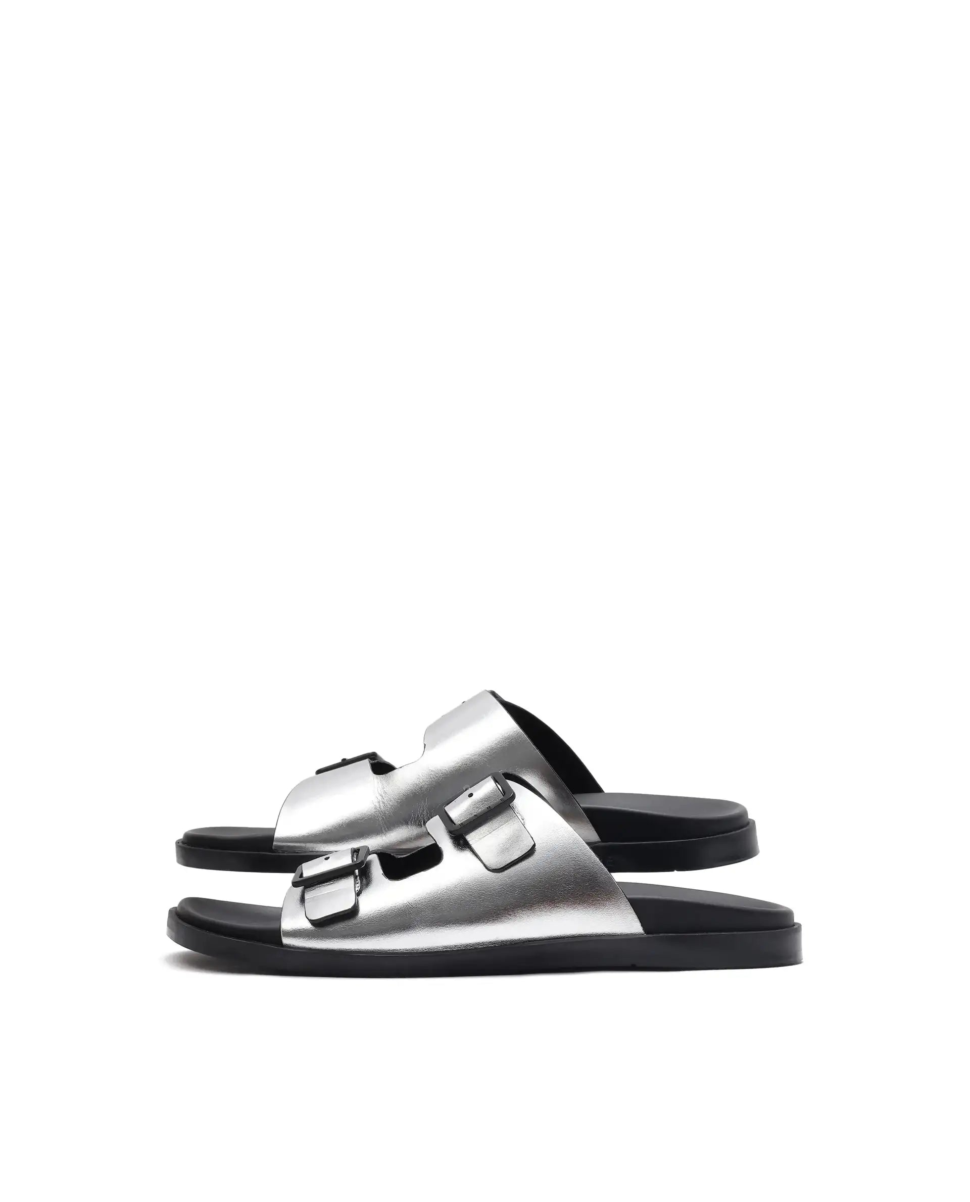 Rare Rabbit Men's Raro Silver Leather Slip-On Closure Sandal