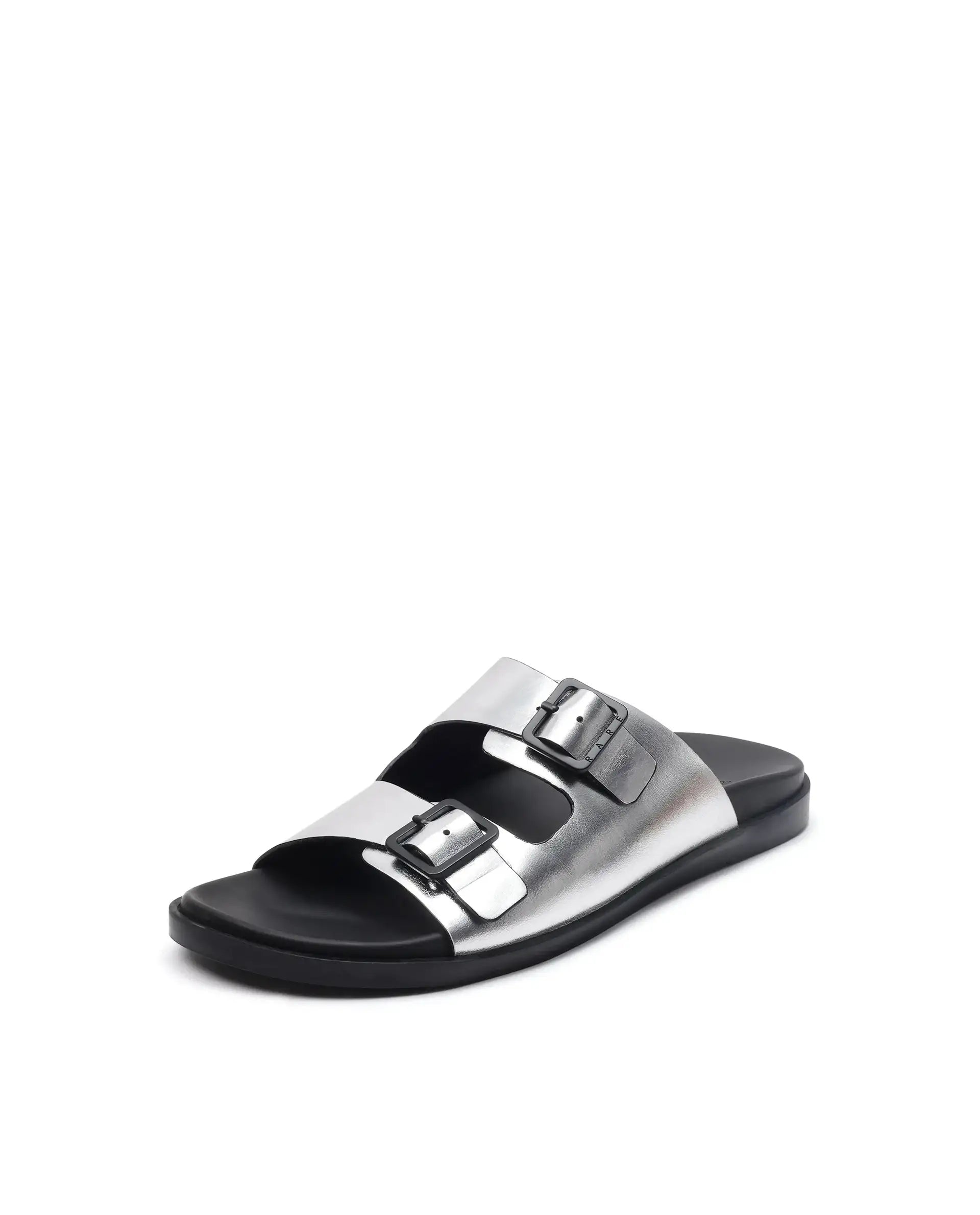Rare Rabbit Men's Raro Silver Leather Slip-On Closure Sandal