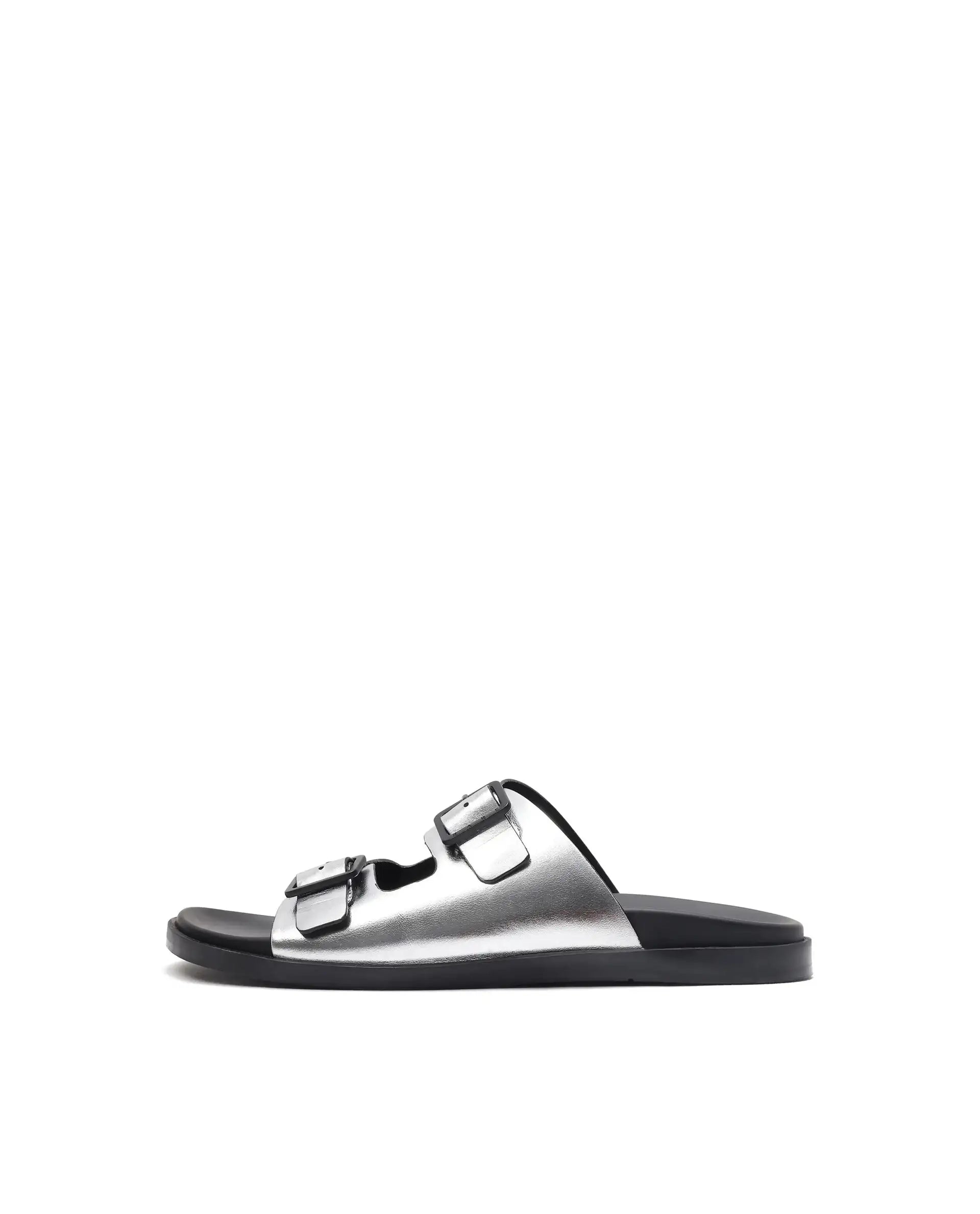 Rare Rabbit Men's Raro Silver Leather Slip-On Closure Sandal