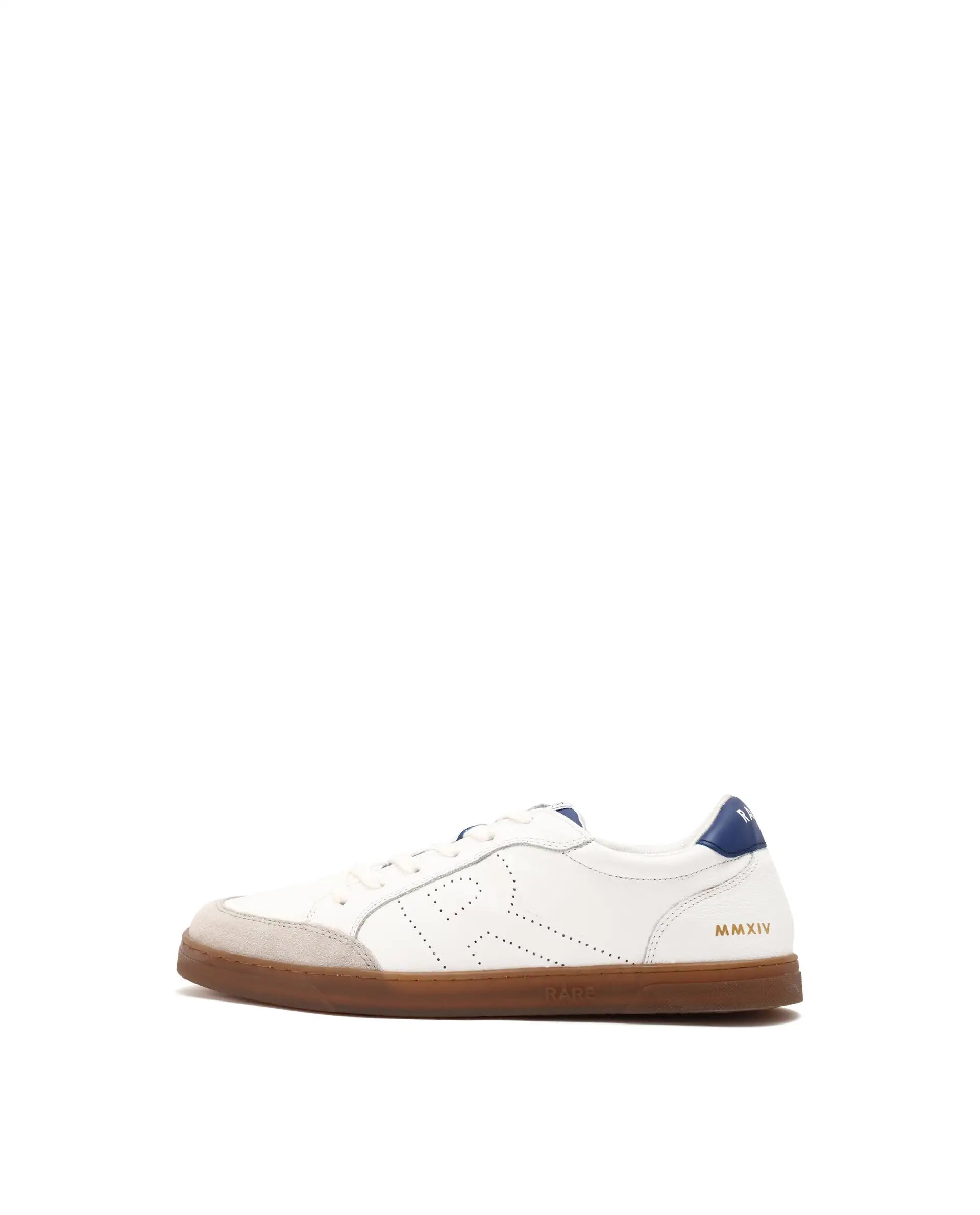 Rare Rabbit Mens Rocco White Round Toe Low Top Perforated Lace-Up Sneaker Shoes
