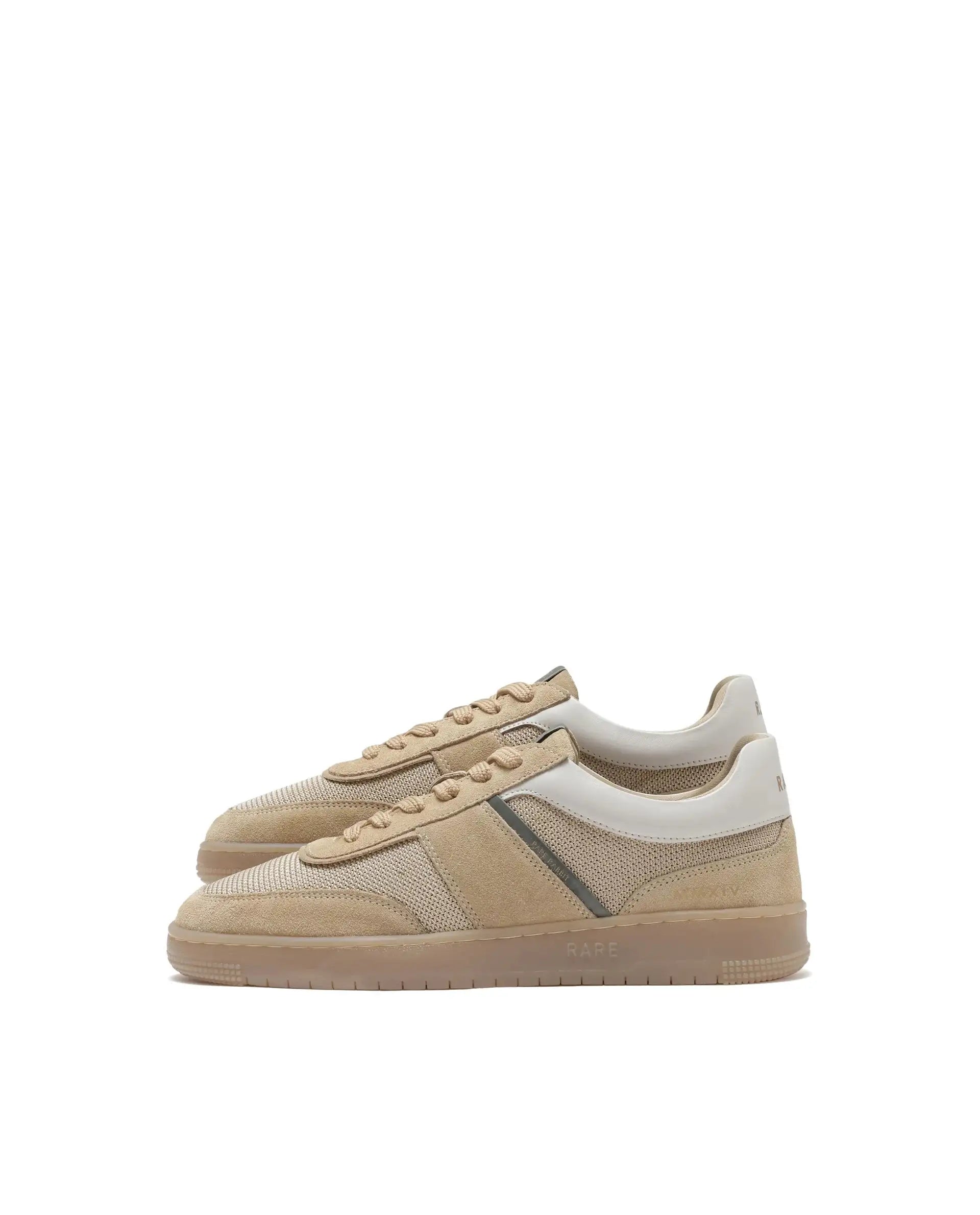 Rare Rabbit Men's Rubio Beige Premium Suede, Leather And Mesh Upper Round Toe Low-Top Lace-Up Sneaker Shoes