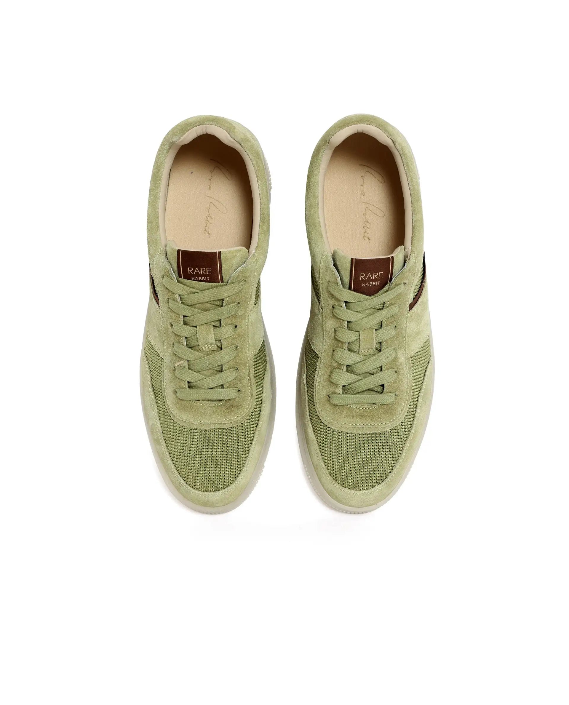 Rare Rabbit Men's Rubio Pastel Green Premium Suede, Leather And Mesh Upper Round Toe Low-Top Lace-Up Sneaker Shoes