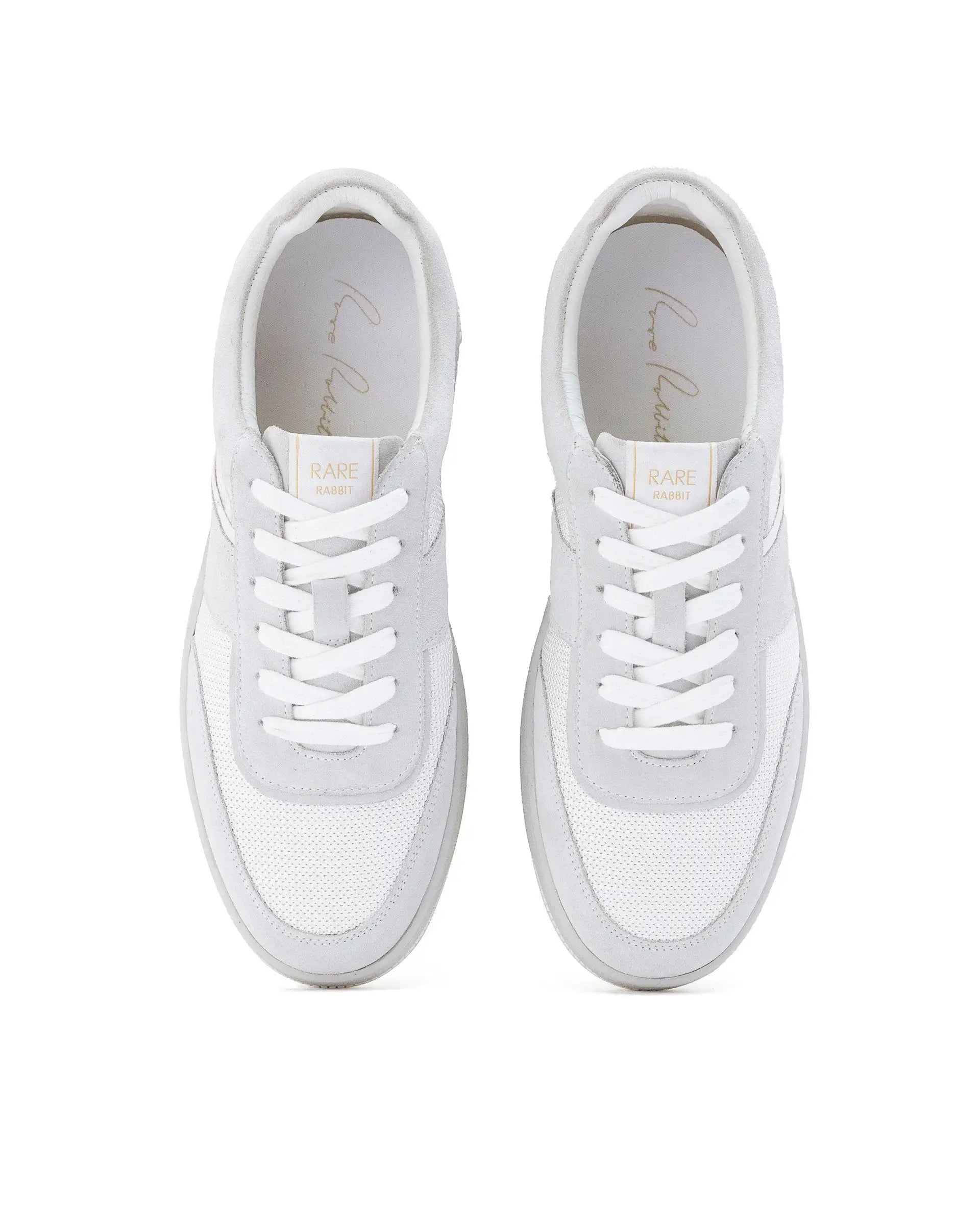 Rare Rabbit Men's Rubio White Premium Suede And Mesh Upper Round Toe Low-Top Lace-Up Sneaker Shoes