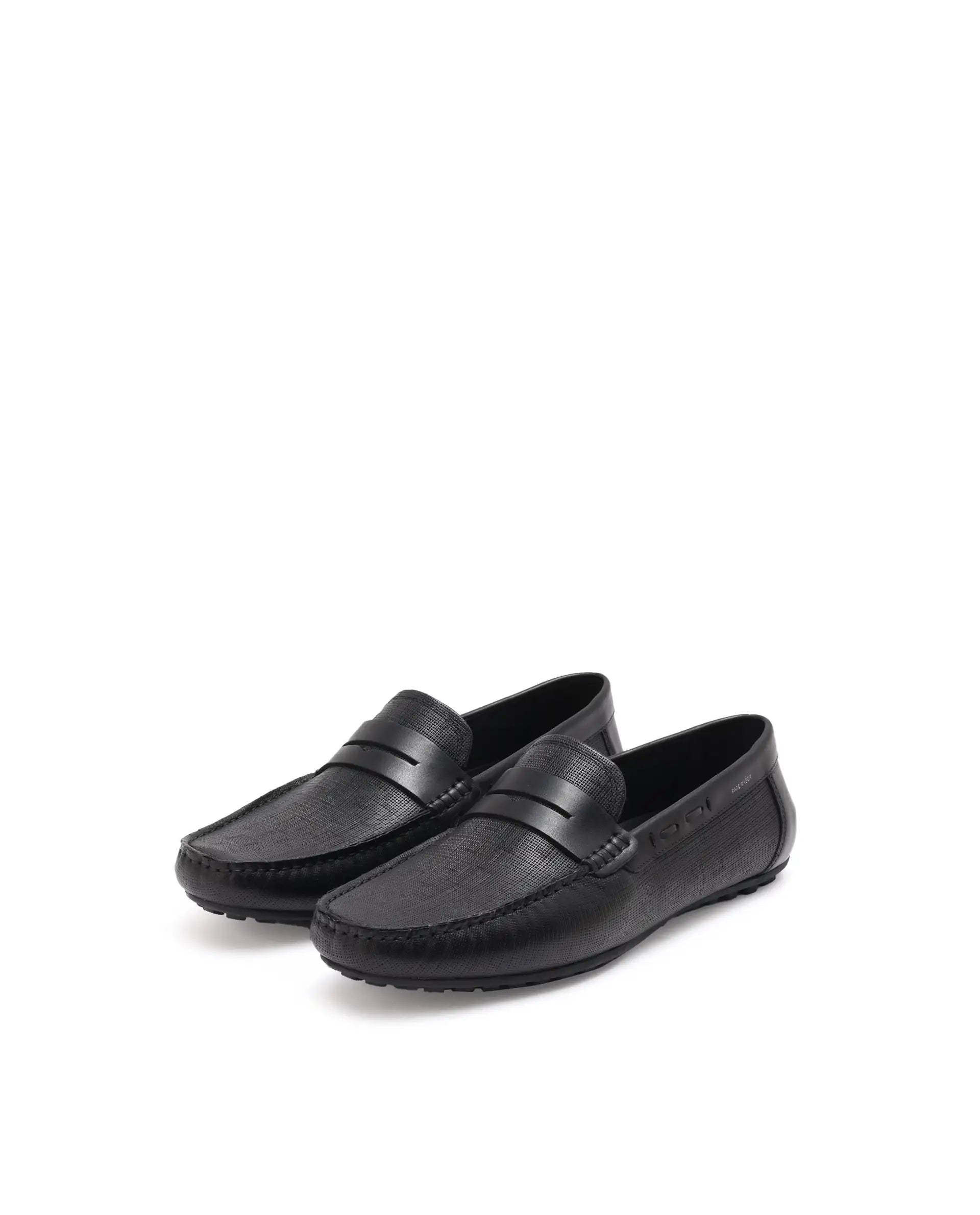 Rare Rabbit Men's Saffian Black Slip-On Textured Genuine Leather Driver Moccasin