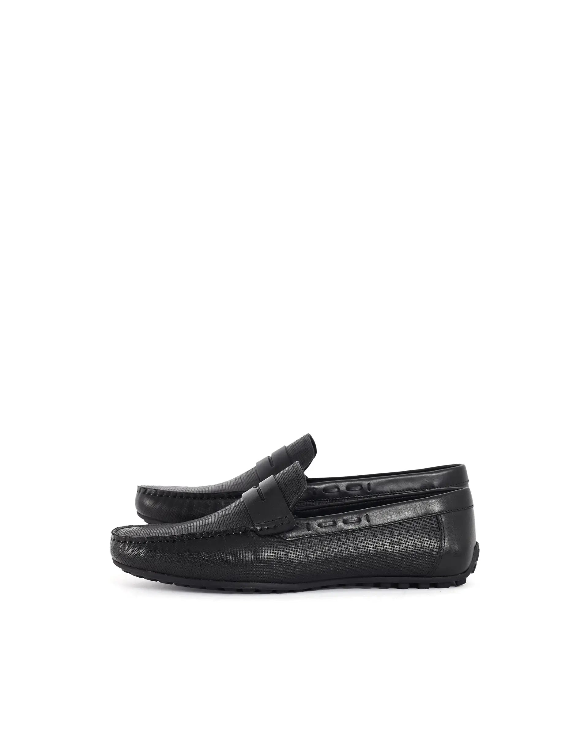 Rare Rabbit Men's Saffian Black Slip-On Textured Genuine Leather Driver Moccasin
