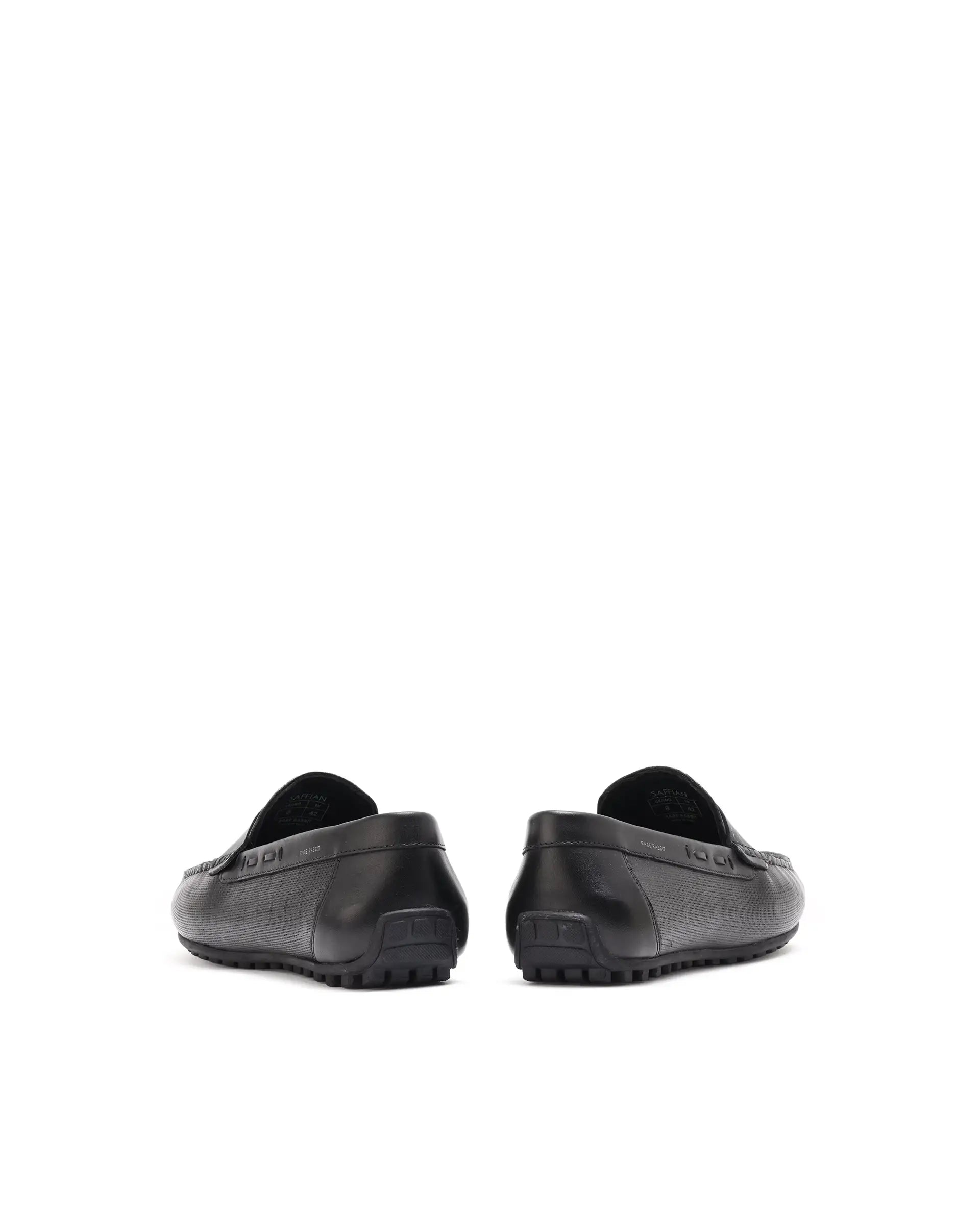 Rare Rabbit Men's Saffian Black Slip-On Textured Genuine Leather Driver Moccasin