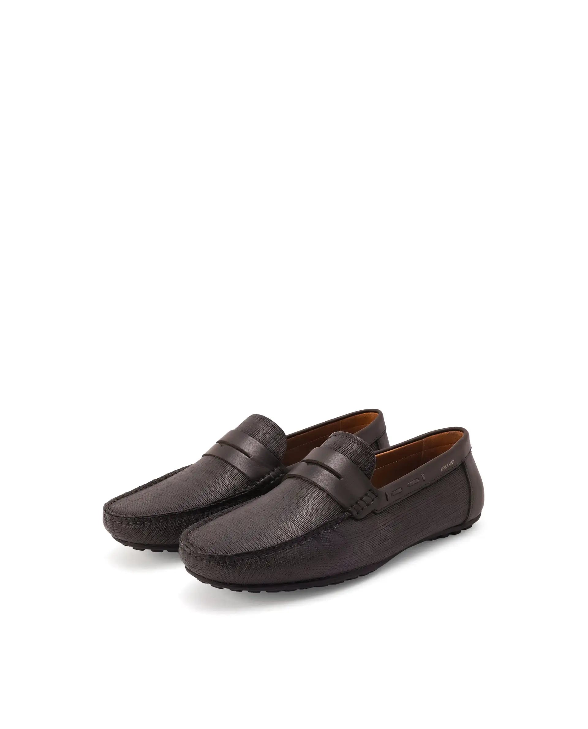 Rare Rabbit Men's Saffian Brown Slip-On Textured Genuine Leather Driver Moccasin
