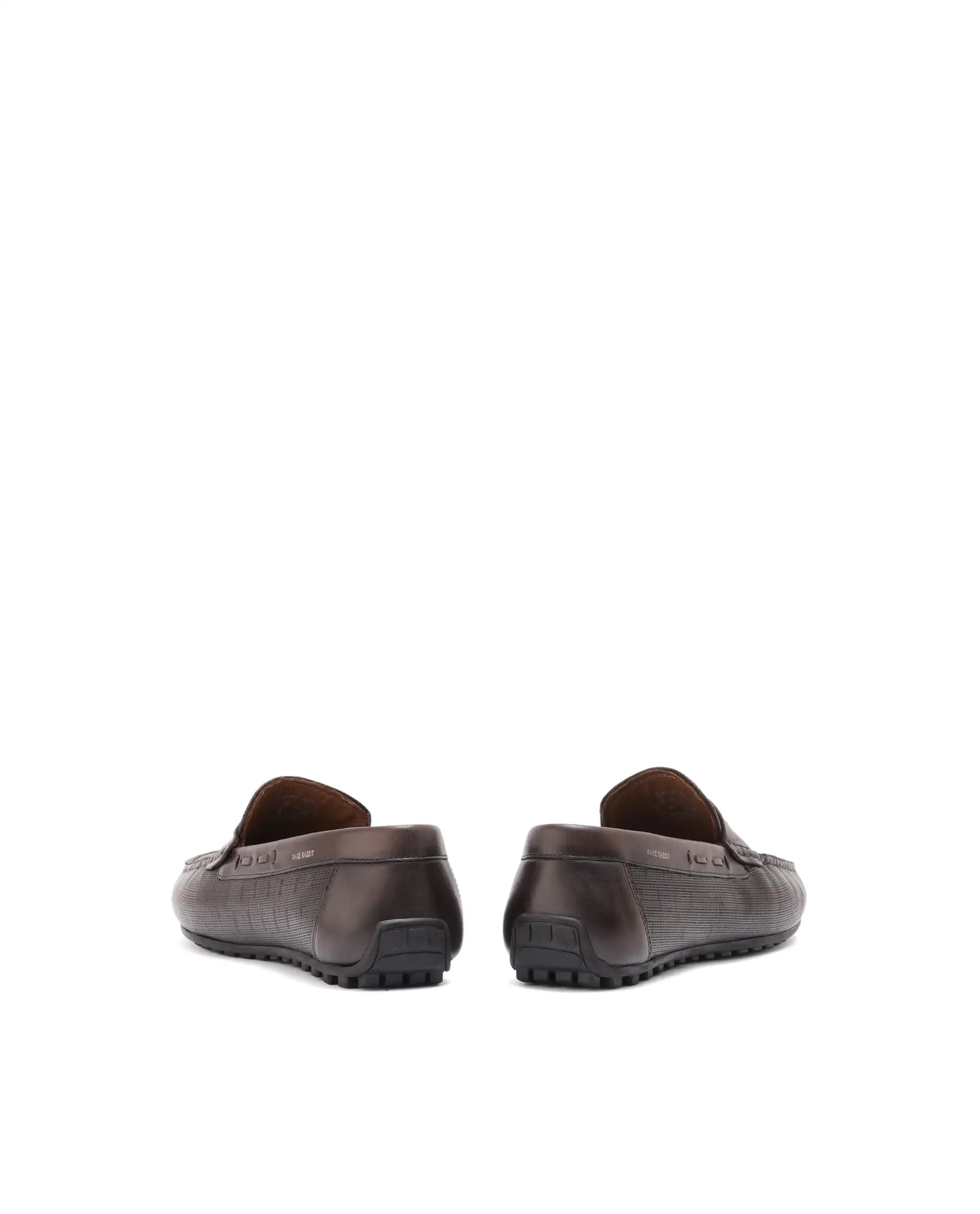 Rare Rabbit Men's Saffian Brown Slip-On Textured Genuine Leather Driver Moccasin